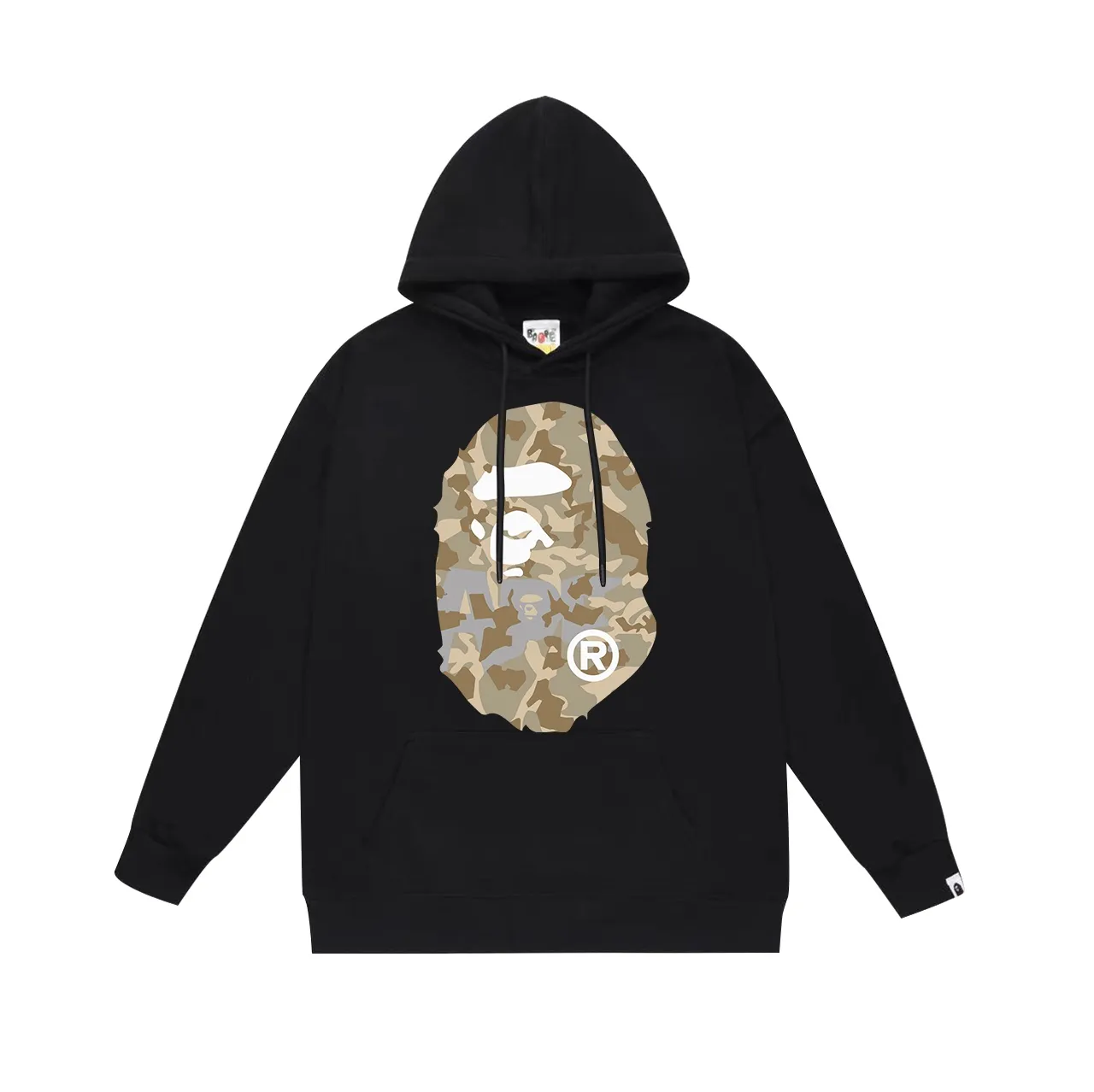 Model number SC630#terry p160 plus velvet p180💰 (top version) BAPE desert camouflage ape head double-sided printed hooded sweatshirt. Made of 380g large terry 430g silver fox velvet (drop shoulder large version) fabric. The texture is soft and non-pilling. Imported environmentally friendly printing glue. The pattern is bright and three-dimensional. Quality💥Same style for men and women. The upper body is trendy. Color: black white gray Size: S M L XL XXL