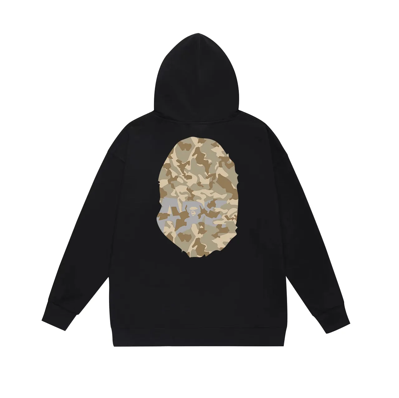 Model number SC630#terry p160 plus velvet p180💰 (top version) BAPE desert camouflage ape head double-sided printed hooded sweatshirt. Made of 380g large terry 430g silver fox velvet (drop shoulder large version) fabric. The texture is soft and non-pilling. Imported environmentally friendly printing glue. The pattern is bright and three-dimensional. Quality💥Same style for men and women. The upper body is trendy. Color: black white gray Size: S M L XL XXL