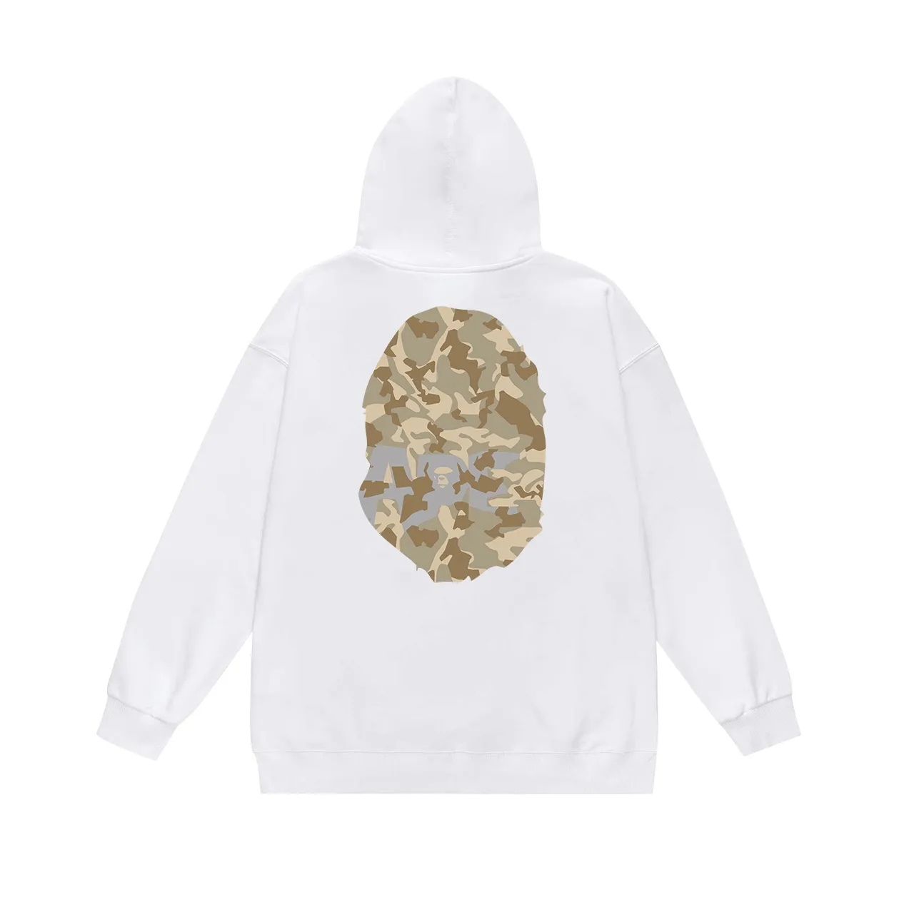 Model number SC630#terry p160 plus velvet p180💰 (top version) BAPE desert camouflage ape head double-sided printed hooded sweatshirt. Made of 380g large terry 430g silver fox velvet (drop shoulder large version) fabric. The texture is soft and non-pilling. Imported environmentally friendly printing glue. The pattern is bright and three-dimensional. Quality💥Same style for men and women. The upper body is trendy. Color: black white gray Size: S M L XL XXL