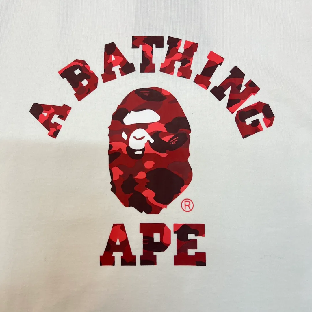 💰140 BAPE camouflage ape head letter printed short-sleeved T-shirt 270g weight linen cotton fabric Couple style: S-XXL [white blue black blue white purple black purple white red black red]