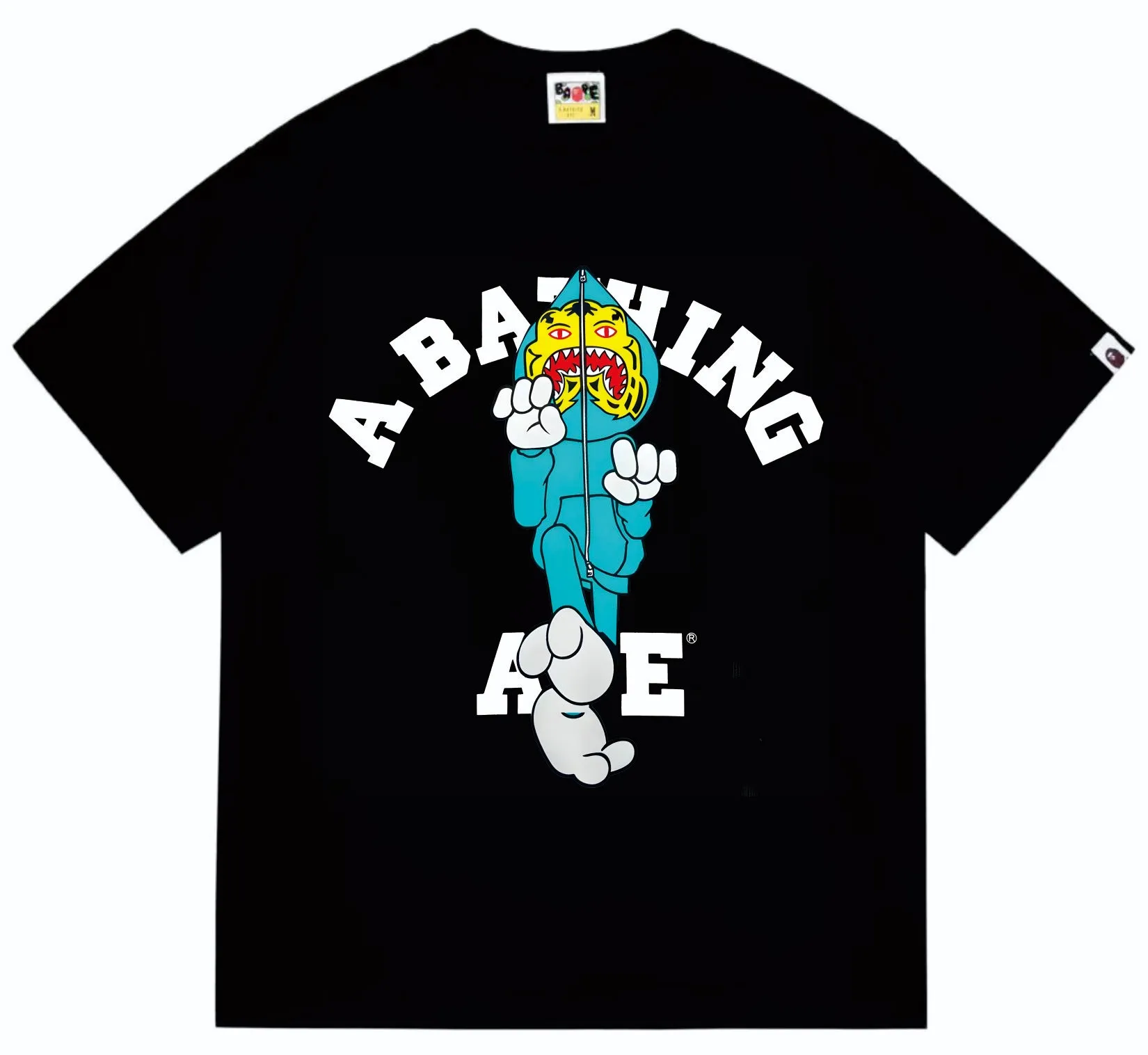 SC256#p110💰 (Top version) BAPE TIGER MILO COLLEGE TEE Tiger Shark Kung Fu printed T-shirt Made of 260 grams of high-quality high-weave pure cotton fabric, double yarn combed, soft and non-pilling, imported environmentally friendly printing glue, bright and three-dimensional pattern, quality 💥Same style for men and women, the upper body is fashionable Color: black white Size: S M L XL XXL
