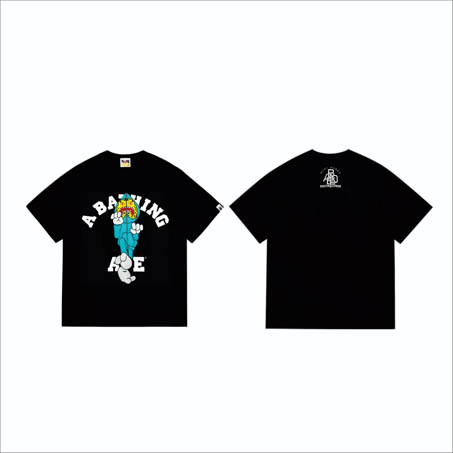 SC256#p110💰 (Top version) BAPE TIGER MILO COLLEGE TEE Tiger Shark Kung Fu printed T-shirt Made of 260 grams of high-quality high-weave pure cotton fabric, double yarn combed, soft and non-pilling, imported environmentally friendly printing glue, bright and three-dimensional pattern, quality 💥Same style for men and women, the upper body is fashionable Color: black white Size: S M L XL XXL