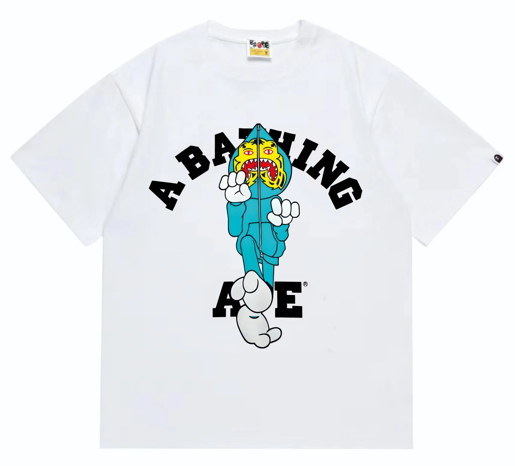 SC256#p110💰 (Top version) BAPE TIGER MILO COLLEGE TEE Tiger Shark Kung Fu printed T-shirt Made of 260 grams of high-quality high-weave pure cotton fabric, double yarn combed, soft and non-pilling, imported environmentally friendly printing glue, bright and three-dimensional pattern, quality 💥Same style for men and women, the upper body is fashionable Color: black white Size: S M L XL XXL