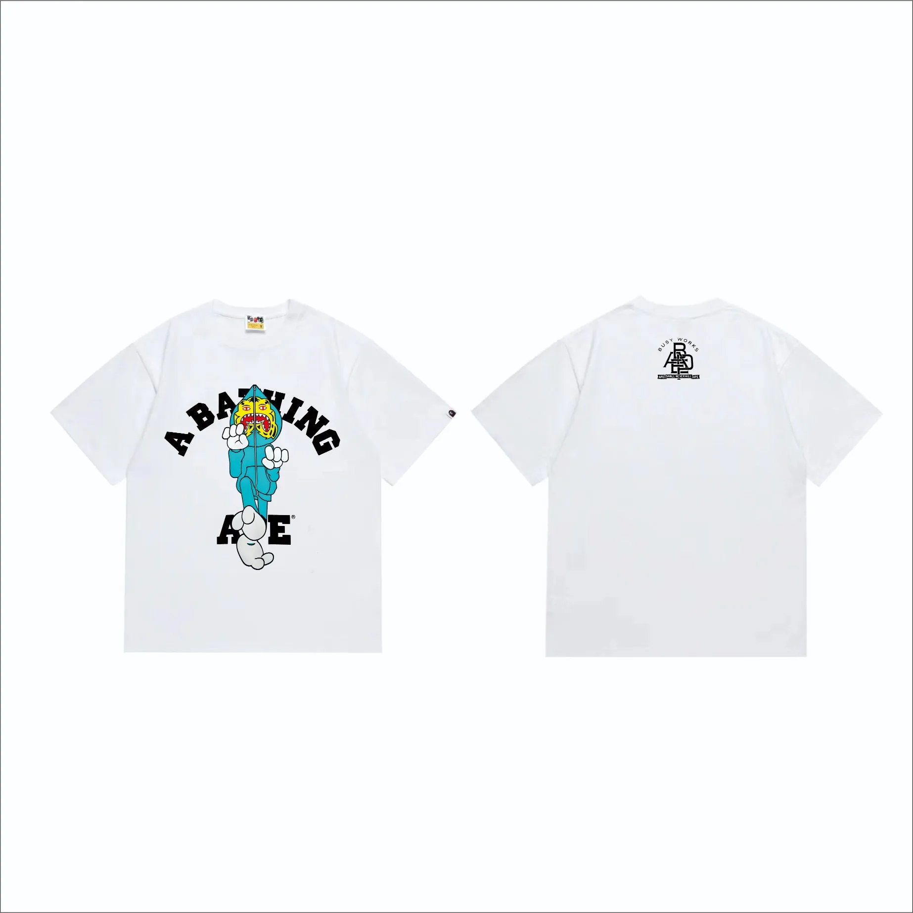 SC256#p110💰 (Top version) BAPE TIGER MILO COLLEGE TEE Tiger Shark Kung Fu printed T-shirt Made of 260 grams of high-quality high-weave pure cotton fabric, double yarn combed, soft and non-pilling, imported environmentally friendly printing glue, bright and three-dimensional pattern, quality 💥Same style for men and women, the upper body is fashionable Color: black white Size: S M L XL XXL