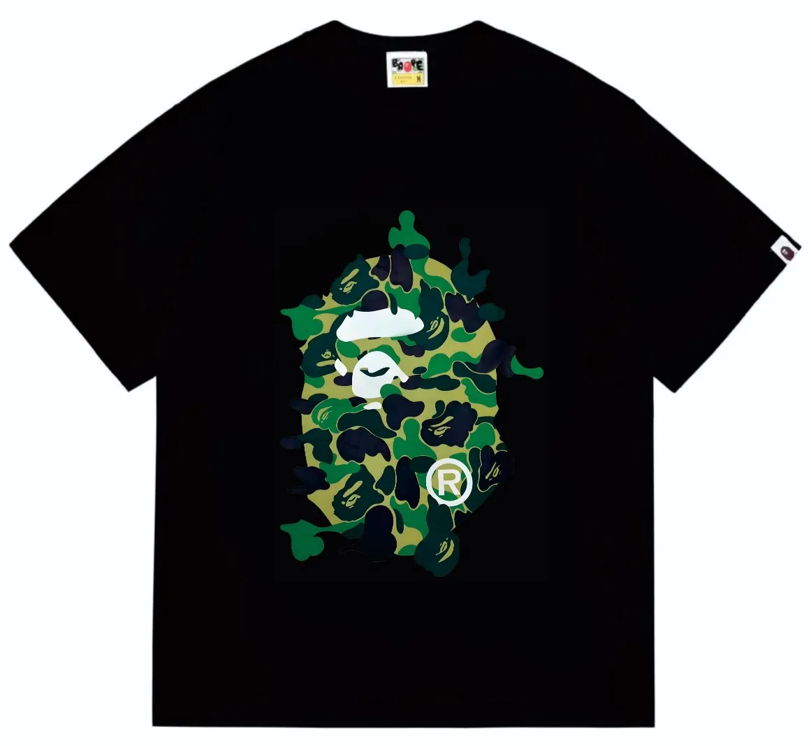 SC246#p110💰 (Top version) BAPE ABC CAMO REBUILD BIG APE HEAD TEE restructured ape-man big head printed short-sleeved T-shirt Made of 260 grams of high-quality high-weave pure cotton fabric, double yarn combed, soft texture without pilling, imported environmentally friendly printing glue, bright and three-dimensional pattern, quality 💥Same style for men and women. The upper body is trendy. Color: black pink, white powder, black blue, white blue, black green, white green Size: S M L XL XXL