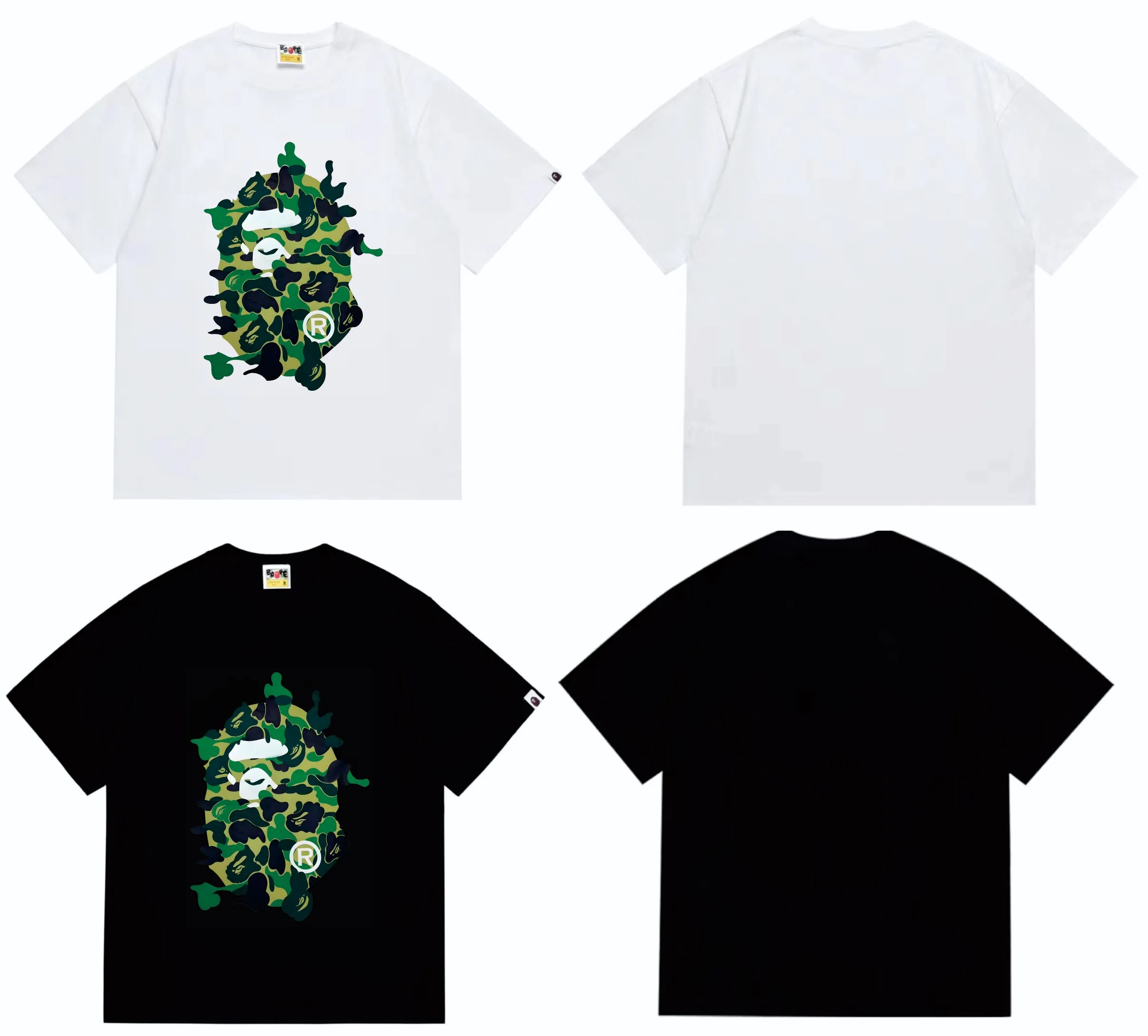 SC246#p110💰 (Top version) BAPE ABC CAMO REBUILD BIG APE HEAD TEE restructured ape-man big head printed short-sleeved T-shirt Made of 260 grams of high-quality high-weave pure cotton fabric, double yarn combed, soft texture without pilling, imported environmentally friendly printing glue, bright and three-dimensional pattern, quality 💥Same style for men and women. The upper body is trendy. Color: black pink, white powder, black blue, white blue, black green, white green Size: S M L XL XXL