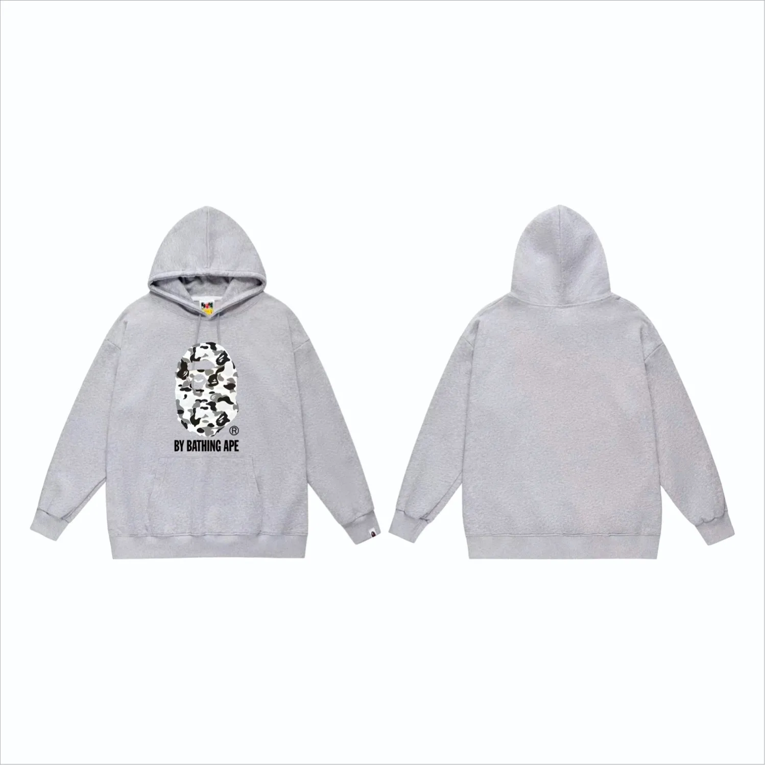 P160 model number SC861# terry 80 plus velvet 90 (top version) BAPE classic camouflage ape head letter printed hooded sweatshirt. Made of 380 grams of large terry (drop shoulder large version) fabric. The texture is soft and non-pilling. Imported environmentally friendly printing glue. The pattern is bright and three-dimensional. Quality 💥Same style for men and women. The upper body is trendy. Color: black white gray Size: S M L XL XXL