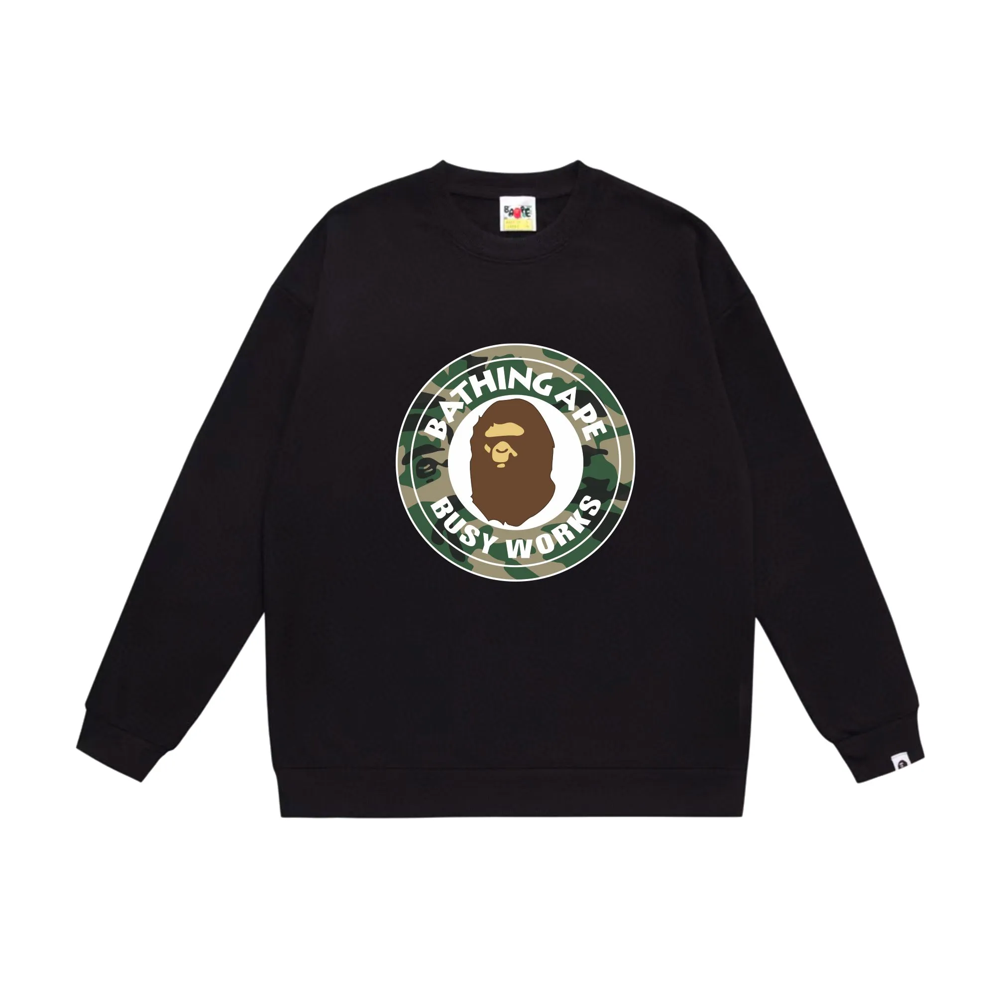 P150 model number SC521# terry 75 plus velvet 80 (top version) BAPE WOODLAND CAMO BUSY forest camouflage ape pattern printed round neck sweatshirt. Made of 350g large terry (drop shoulder large version) fabric. The texture is soft and non-pilling. Imported environmentally friendly printing glue. The pattern is bright and three-dimensional. The quality is the same for men and women. The upper body is trendy. Color: black white gray Size: S M L XL XXL