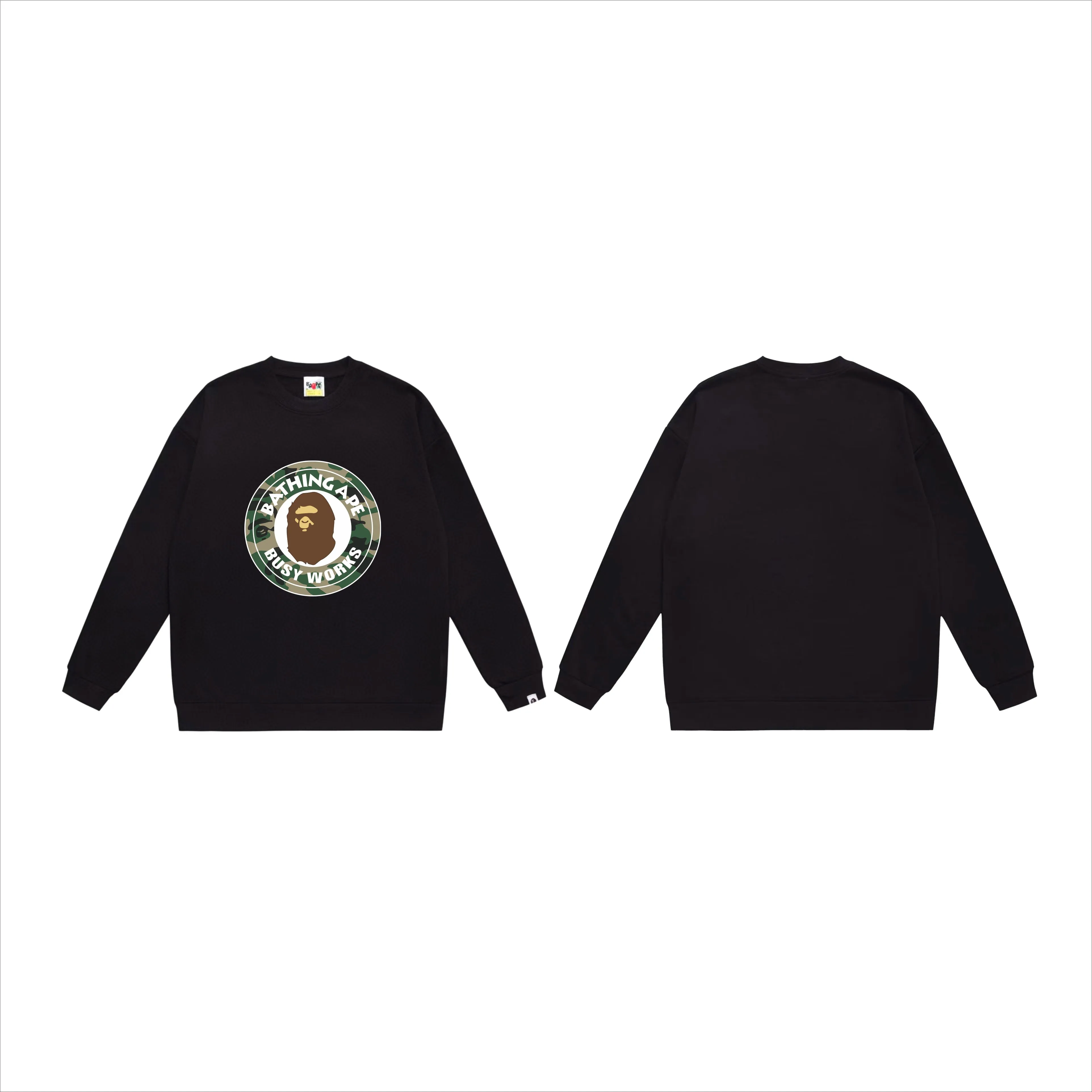 P150 model number SC521# terry 75 plus velvet 80 (top version) BAPE WOODLAND CAMO BUSY forest camouflage ape pattern printed round neck sweatshirt. Made of 350g large terry (drop shoulder large version) fabric. The texture is soft and non-pilling. Imported environmentally friendly printing glue. The pattern is bright and three-dimensional. The quality is the same for men and women. The upper body is trendy. Color: black white gray Size: S M L XL XXL