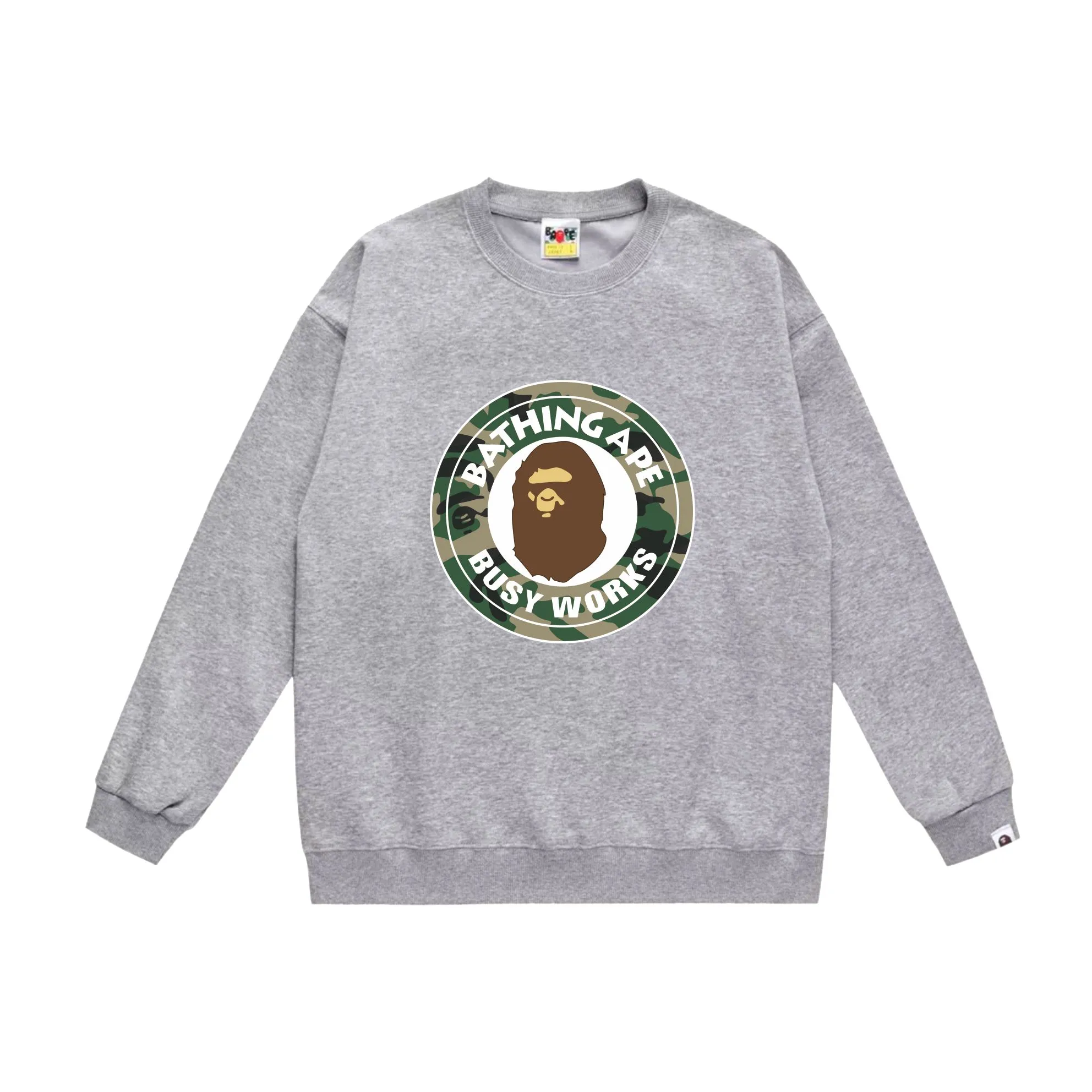 P150 model number SC521# terry 75 plus velvet 80 (top version) BAPE WOODLAND CAMO BUSY forest camouflage ape pattern printed round neck sweatshirt. Made of 350g large terry (drop shoulder large version) fabric. The texture is soft and non-pilling. Imported environmentally friendly printing glue. The pattern is bright and three-dimensional. The quality is the same for men and women. The upper body is trendy. Color: black white gray Size: S M L XL XXL