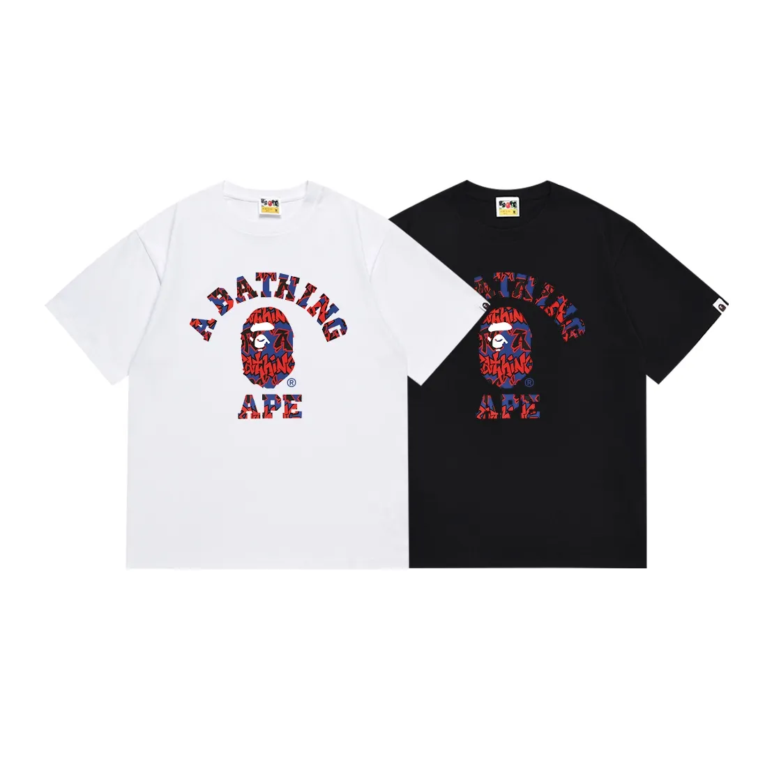 SC123#p110💰 (top version) BAPE ape head letter printed short-sleeved T-shirt Made of 260 grams of high-quality high-weave pure cotton fabric, double yarn combed, soft and non-pilling, imported environmentally friendly printing glue, bright and three-dimensional pattern, quality 💥Same style for men and women, the upper body is fashionable Color: black white Size: S M L XL XXL