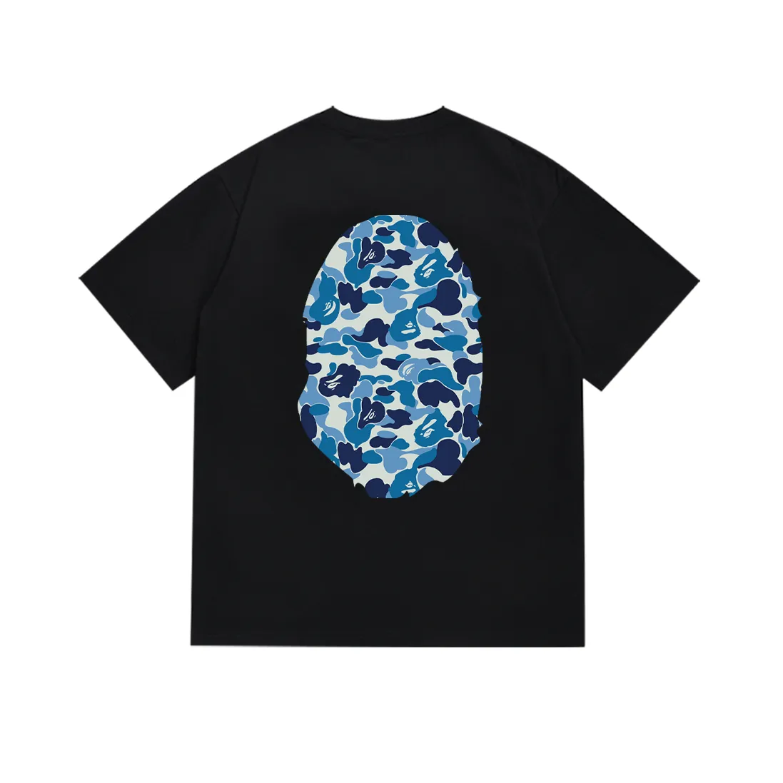 P110 SC036# (top version) BAPE ABC blue camouflage ape LOGO double-sided printed short-sleeved T-shirt. Made of 260 grams of high-quality high-weave pure cotton fabric. Double yarn combed, soft texture and no pilling. Imported environmentally friendly printing glue. Bright and three-dimensional pattern. Quality💥Same style for men and women. The upper body is trendy. Color: black and white. Size: S M L XL XXL