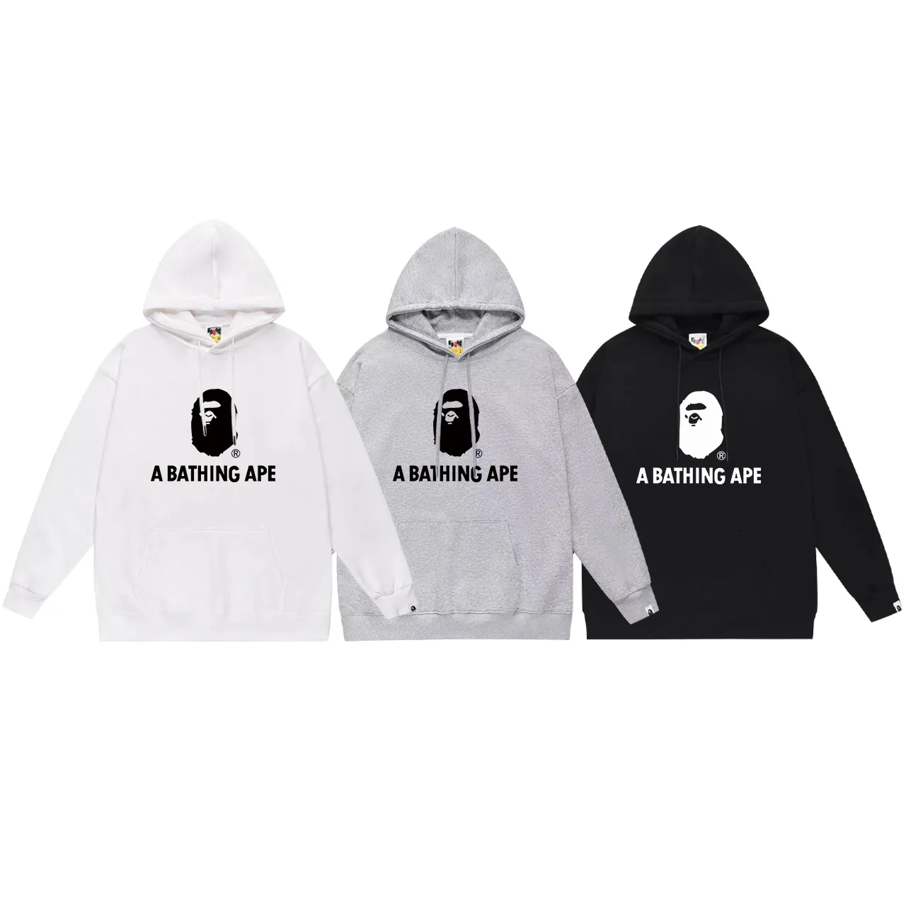 Model No. SC663#terry p160 plus velvet p180💰 (top version) BAPE ape-man head classic letter print hooded sweatshirt. Made of 380g large terry 430g silver fox velvet (drop shoulder large version) fabric. The texture is soft and non-pilling. Imported environmentally friendly printing glue. The pattern is bright and three-dimensional. Quality💥Same style for men and women. The upper body is trendy. Color: black white gray Size: S M L XL XXL