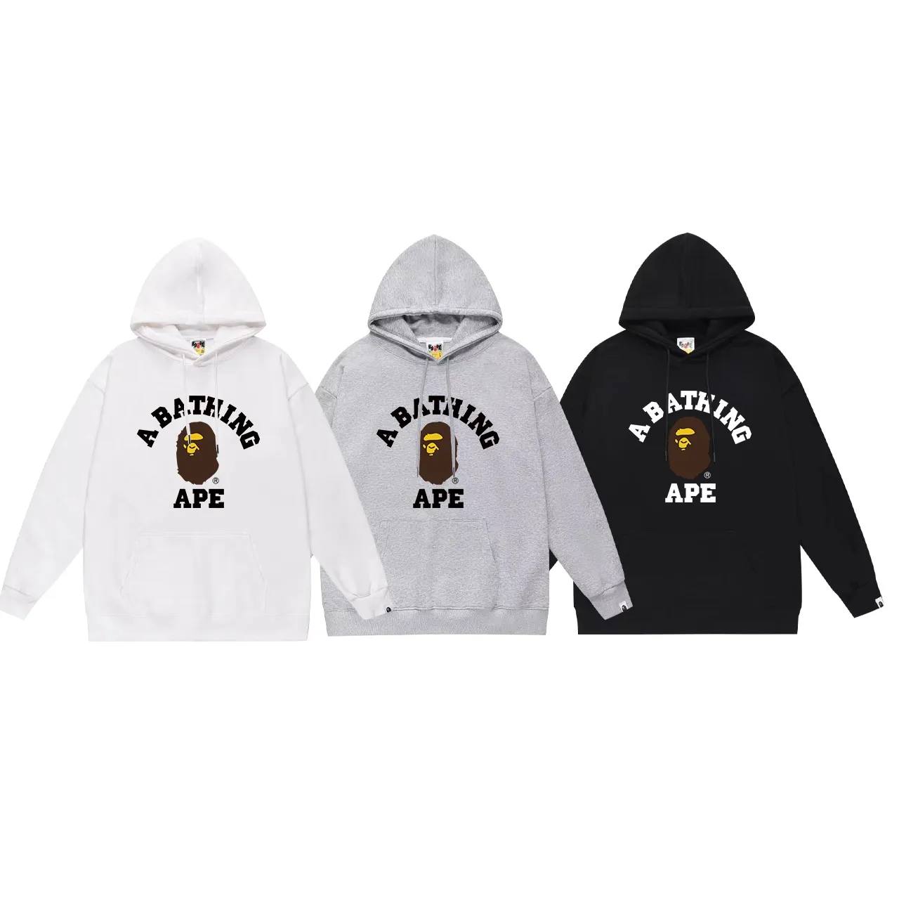 Model No. SC657#terry p160 plus velvet p180💰 (top version) BAPE little ape head letter printed hooded sweatshirt Made of 380g large terry 430g silver fox velvet (drop shoulder large version) fabric, soft and non-pilling, imported environmentally friendly printing glue, bright and three-dimensional pattern, quality 💥Same style for men and women, the upper body is trendy Color: black white gray Size: S M L XL XXL