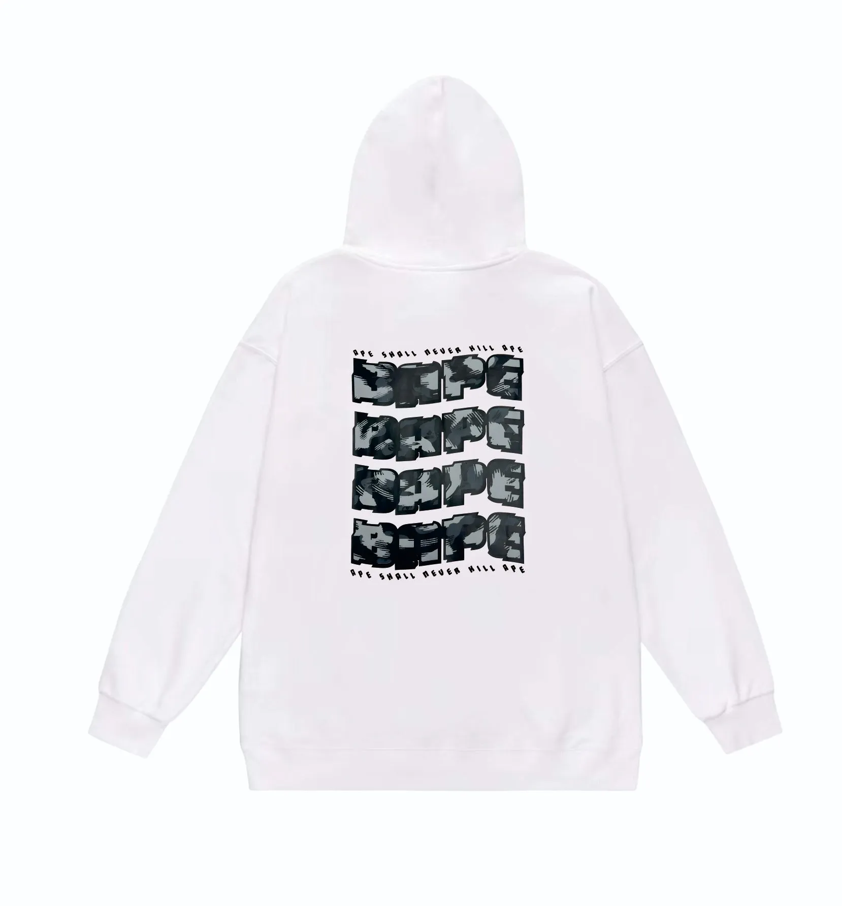 P160 model number SC858# terry 80 plus velvet 90 (top version) BAPE DISTORTION twisted camouflage ape head print hooded sweatshirt Made of 380g large terry (drop shoulder large version) fabric, soft and non-pilling, imported environmentally friendly printing glue, bright and three-dimensional pattern, quality 💥Same style for men and women, the upper body is fashionable Color: black white gray Size: S M L XL XXL