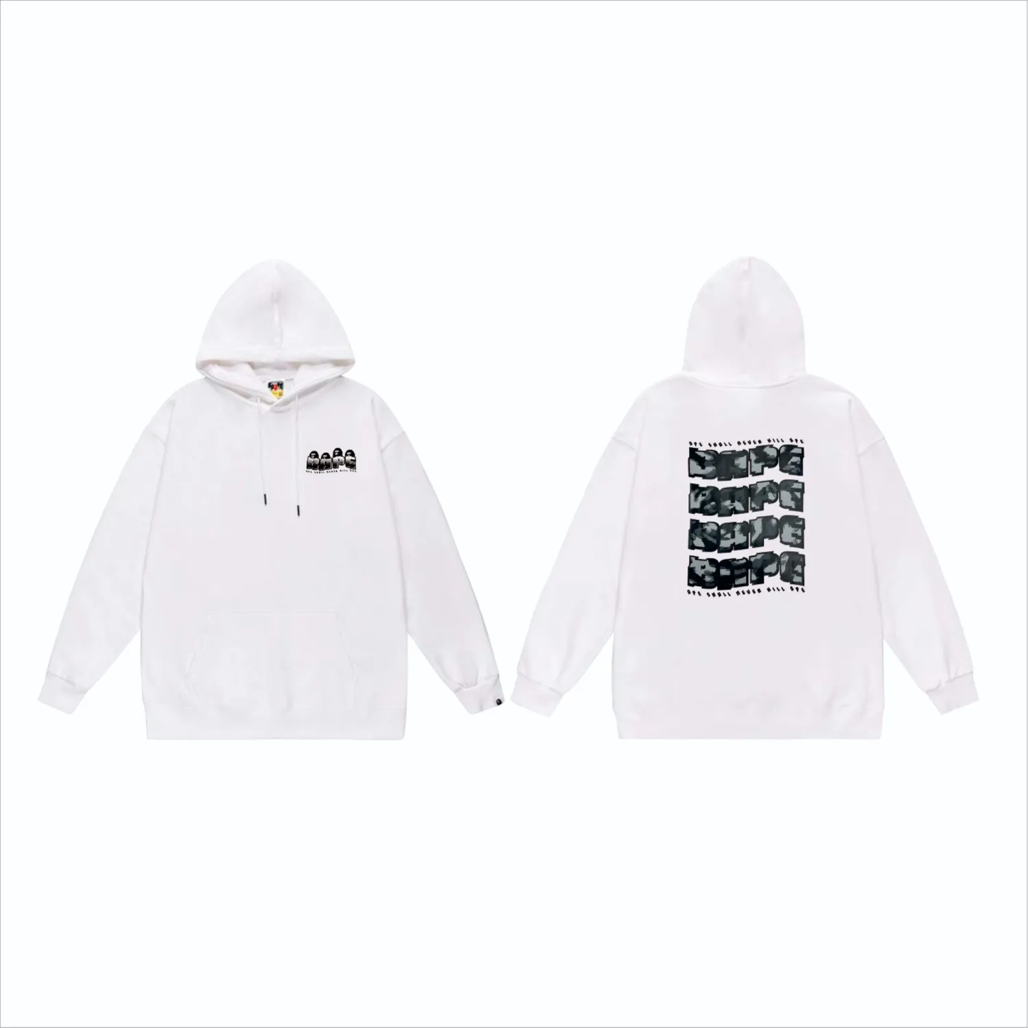 P160 model number SC858# terry 80 plus velvet 90 (top version) BAPE DISTORTION twisted camouflage ape head print hooded sweatshirt Made of 380g large terry (drop shoulder large version) fabric, soft and non-pilling, imported environmentally friendly printing glue, bright and three-dimensional pattern, quality 💥Same style for men and women, the upper body is fashionable Color: black white gray Size: S M L XL XXL