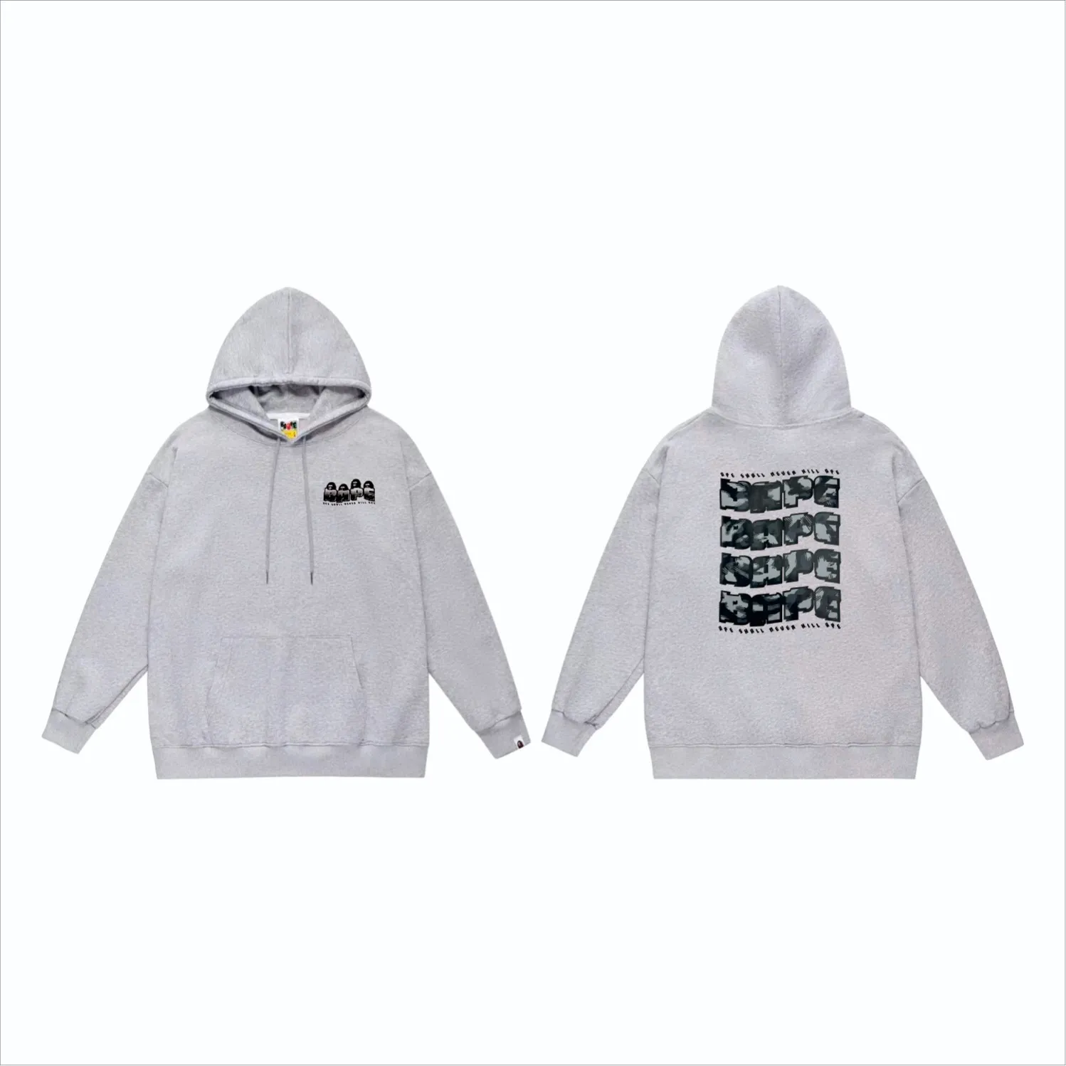 P160 model number SC858# terry 80 plus velvet 90 (top version) BAPE DISTORTION twisted camouflage ape head print hooded sweatshirt Made of 380g large terry (drop shoulder large version) fabric, soft and non-pilling, imported environmentally friendly printing glue, bright and three-dimensional pattern, quality 💥Same style for men and women, the upper body is fashionable Color: black white gray Size: S M L XL XXL