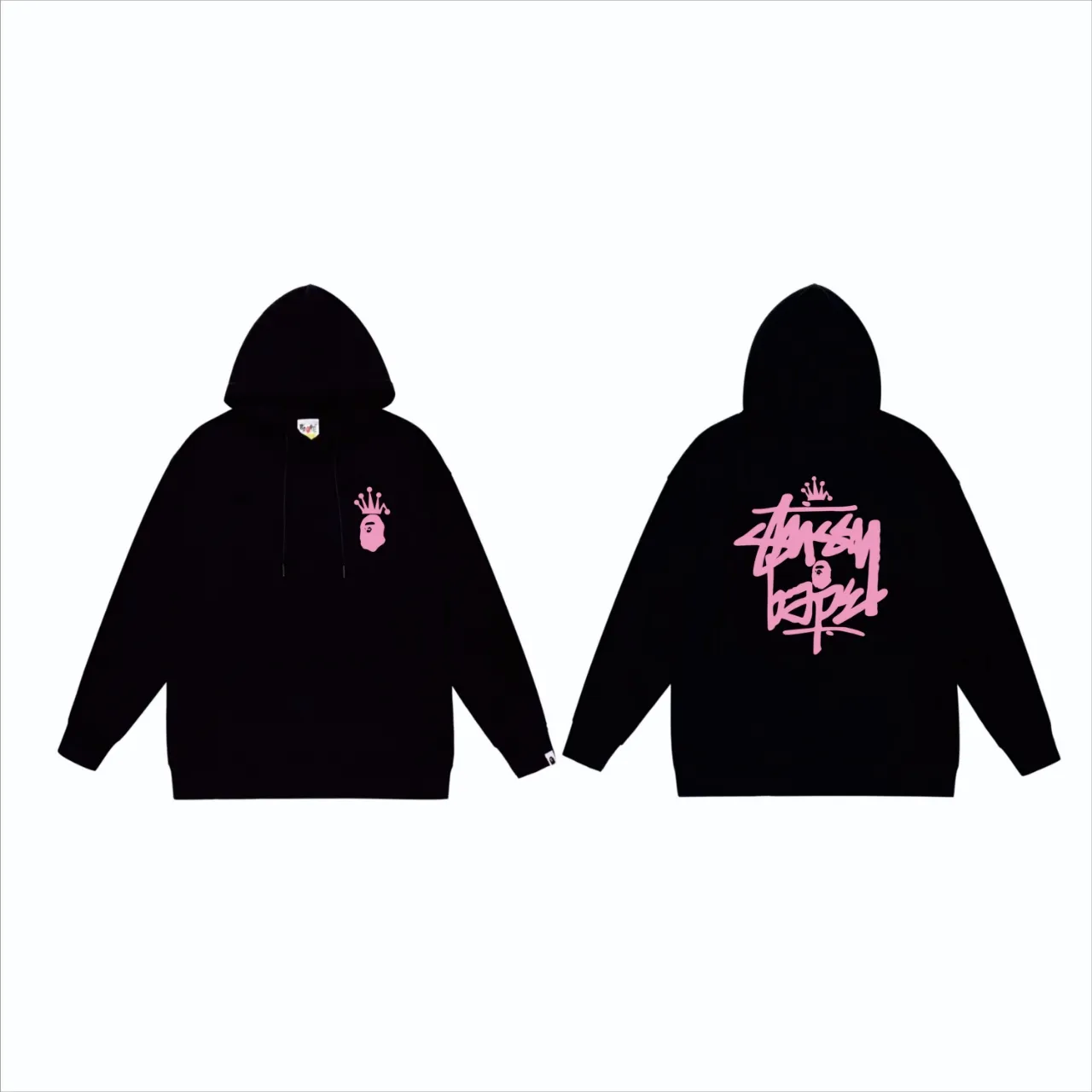 P160 model number SC808# terry 80 plus velvet 90 (top version) BAPE×STUSSY co-branded Stussy letter printed hooded sweatshirt. Made of 380g large terry (drop shoulder large version) fabric, soft texture and no pilling. Imported environmentally friendly printing glue. Bright and three-dimensional pattern. Quality💥Same style for men and women. The upper body is trendy. Color: black and white, white and black, gray and black, black and yellow, white and yellow, gray and yellow, black and red, white and red. Gray red Size: S M L XL XXL