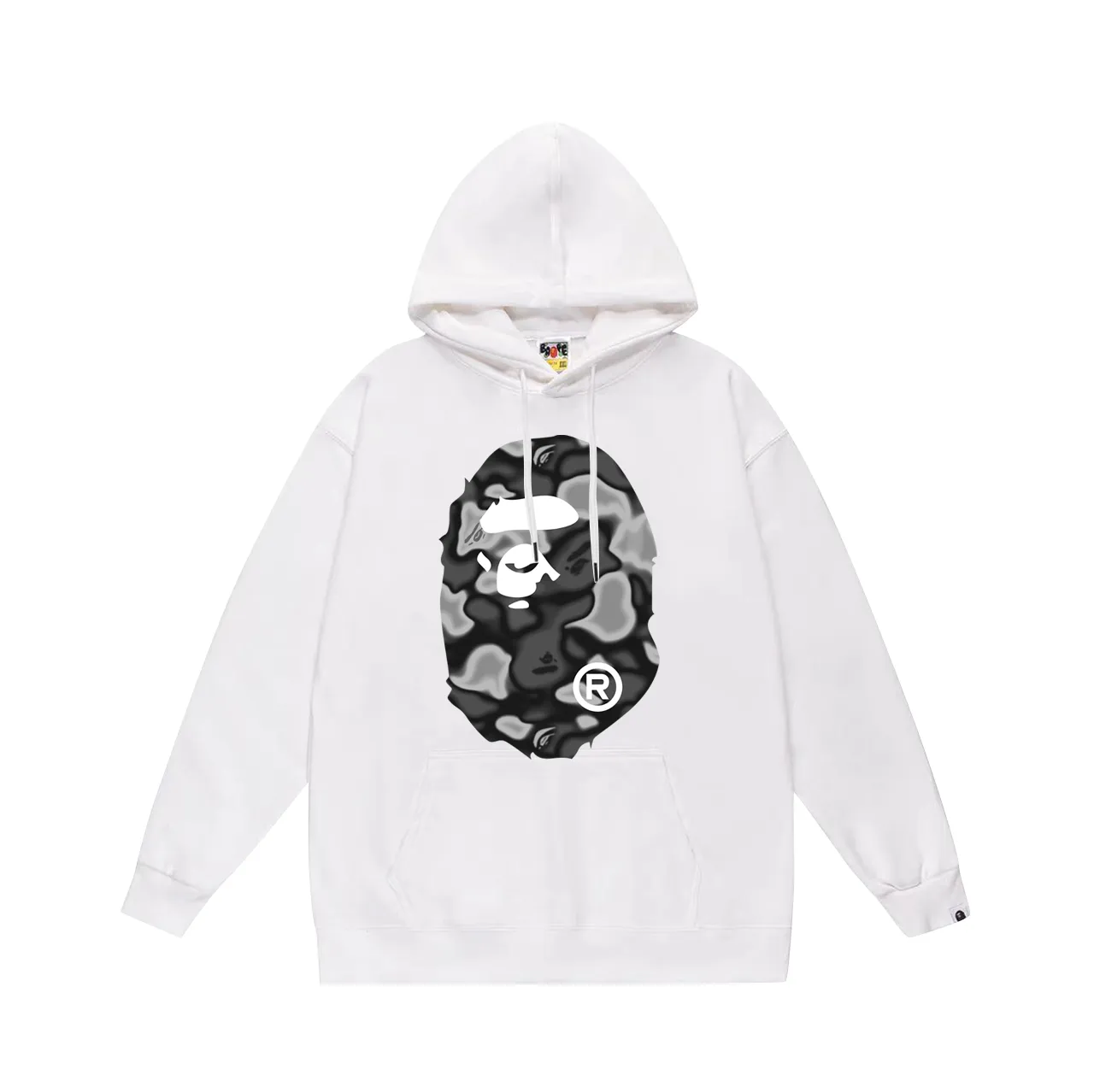 P160 model number SC774# terry 80 plus velvet 90 (top version) BAPE LIQUID CAMO BIG APE hooded sweatshirt Made of 380g large terry (drop shoulder large version) fabric, soft and non-pilling, imported environmentally friendly printing glue, bright and three-dimensional pattern, quality 💥Same style for men and women. The upper body is fashionable. Color: black and white, gray and black, size: S M L XL XXL