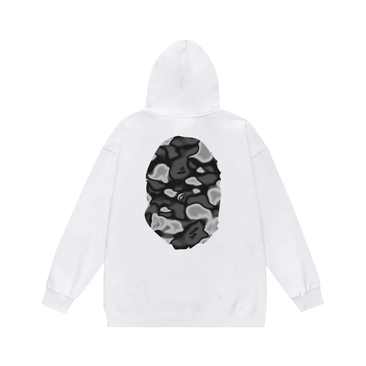 P160 model number SC774# terry 80 plus velvet 90 (top version) BAPE LIQUID CAMO BIG APE hooded sweatshirt Made of 380g large terry (drop shoulder large version) fabric, soft and non-pilling, imported environmentally friendly printing glue, bright and three-dimensional pattern, quality 💥Same style for men and women. The upper body is fashionable. Color: black and white, gray and black, size: S M L XL XXL