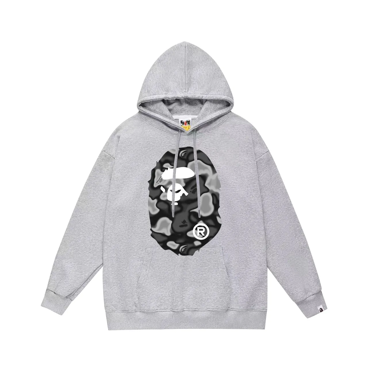 P160 model number SC774# terry 80 plus velvet 90 (top version) BAPE LIQUID CAMO BIG APE hooded sweatshirt Made of 380g large terry (drop shoulder large version) fabric, soft and non-pilling, imported environmentally friendly printing glue, bright and three-dimensional pattern, quality 💥Same style for men and women. The upper body is fashionable. Color: black and white, gray and black, size: S M L XL XXL