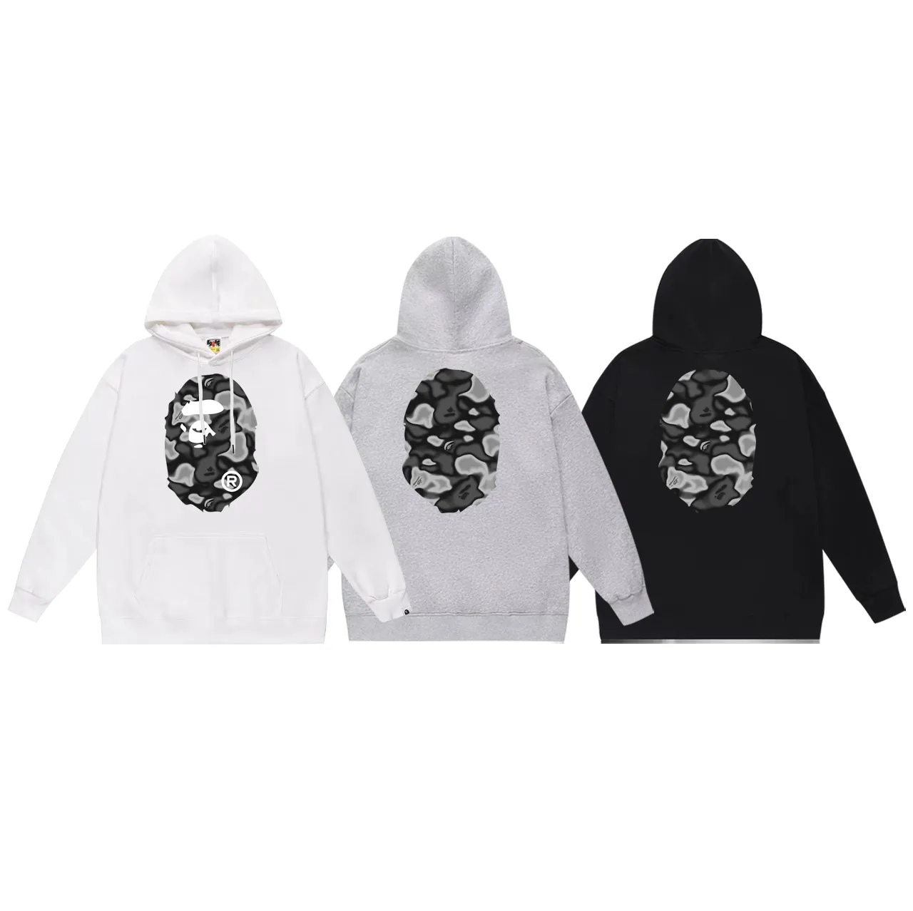 P160 model number SC774# terry 80 plus velvet 90 (top version) BAPE LIQUID CAMO BIG APE hooded sweatshirt Made of 380g large terry (drop shoulder large version) fabric, soft and non-pilling, imported environmentally friendly printing glue, bright and three-dimensional pattern, quality 💥Same style for men and women. The upper body is fashionable. Color: black and white, gray and black, size: S M L XL XXL