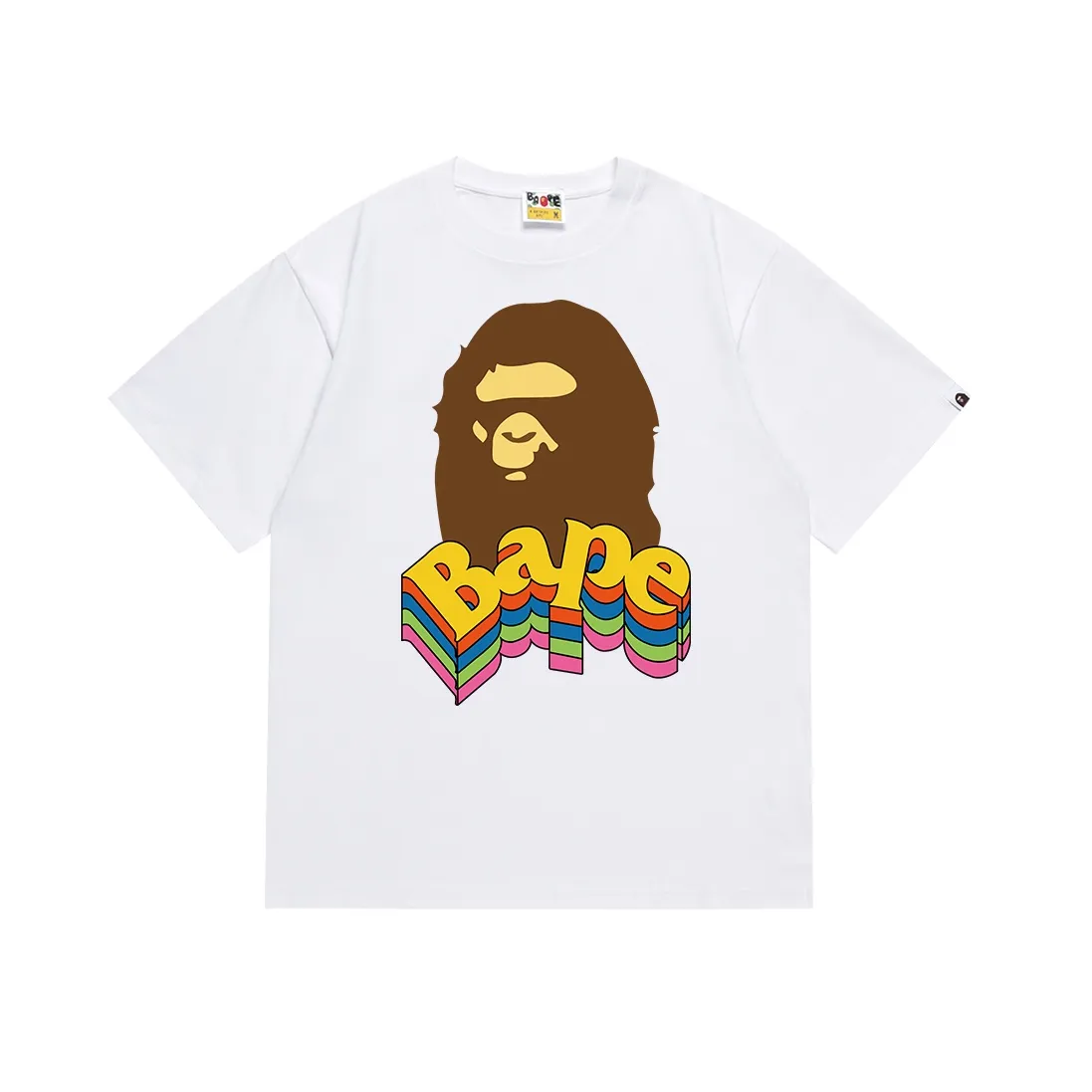 SC085#p110💰 (Top version) BAPE ape head colorful letters printed three-dimensional effect short-sleeved T-shirt Made of 260 grams of high-quality high-weave pure cotton fabric, double yarn combed, soft texture and no pilling Imported environmentally friendly printing glue, bright and three-dimensional pattern, quality 💥Same style for men and women, the upper body is fashionable Color: black white Size: S M L XL XXL
