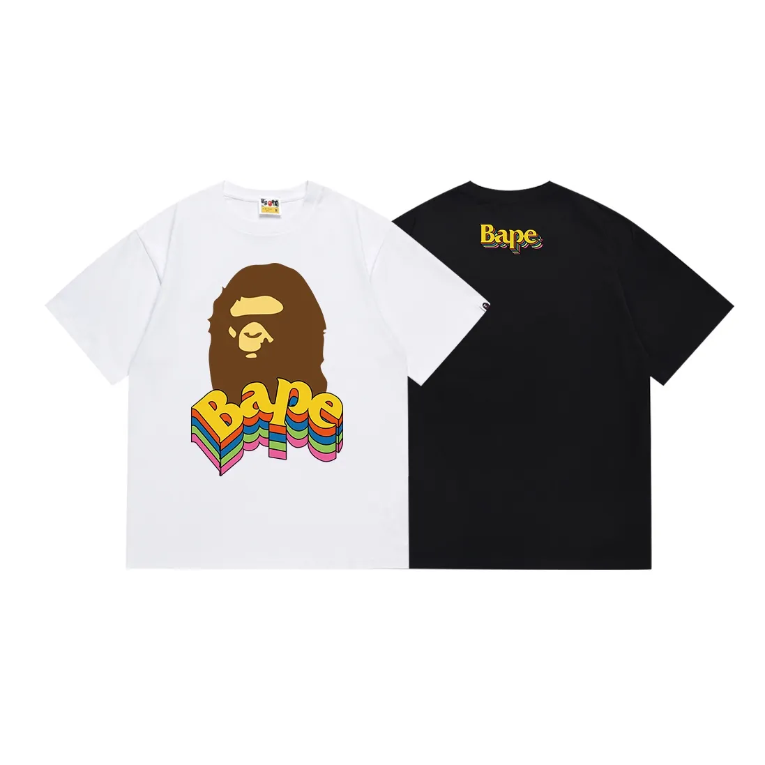 SC085#p110💰 (Top version) BAPE ape head colorful letters printed three-dimensional effect short-sleeved T-shirt Made of 260 grams of high-quality high-weave pure cotton fabric, double yarn combed, soft texture and no pilling Imported environmentally friendly printing glue, bright and three-dimensional pattern, quality 💥Same style for men and women, the upper body is fashionable Color: black white Size: S M L XL XXL
