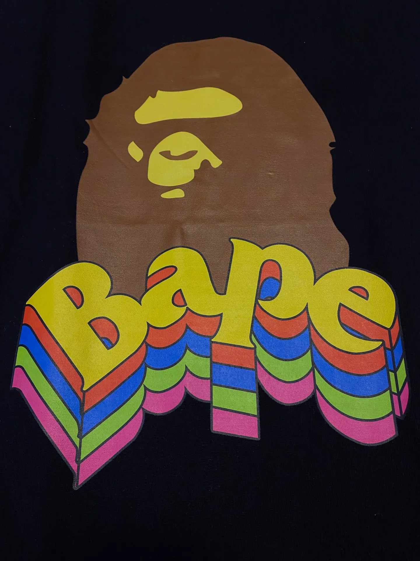 SC085#p110💰 (Top version) BAPE ape head colorful letters printed three-dimensional effect short-sleeved T-shirt Made of 260 grams of high-quality high-weave pure cotton fabric, double yarn combed, soft texture and no pilling Imported environmentally friendly printing glue, bright and three-dimensional pattern, quality 💥Same style for men and women, the upper body is fashionable Color: black white Size: S M L XL XXL