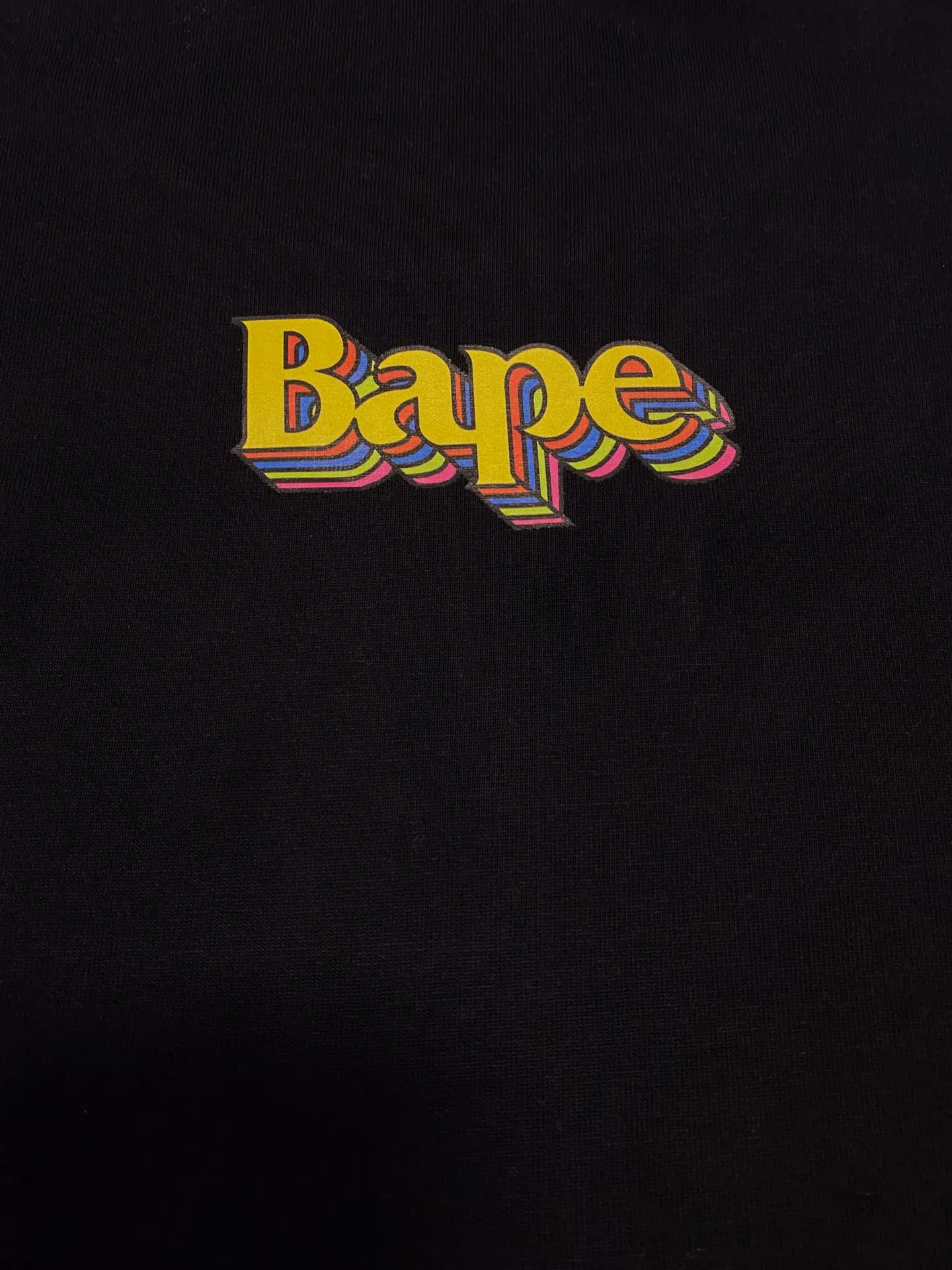 SC085#p110💰 (Top version) BAPE ape head colorful letters printed three-dimensional effect short-sleeved T-shirt Made of 260 grams of high-quality high-weave pure cotton fabric, double yarn combed, soft texture and no pilling Imported environmentally friendly printing glue, bright and three-dimensional pattern, quality 💥Same style for men and women, the upper body is fashionable Color: black white Size: S M L XL XXL