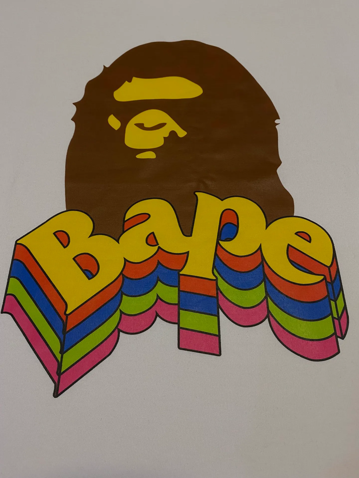 SC085#p110💰 (Top version) BAPE ape head colorful letters printed three-dimensional effect short-sleeved T-shirt Made of 260 grams of high-quality high-weave pure cotton fabric, double yarn combed, soft texture and no pilling Imported environmentally friendly printing glue, bright and three-dimensional pattern, quality 💥Same style for men and women, the upper body is fashionable Color: black white Size: S M L XL XXL