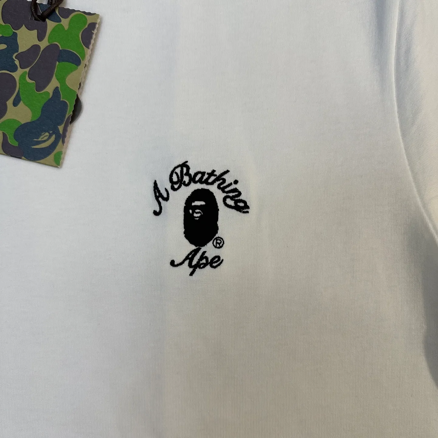 💰140 BAPE SS25 ape letter embroidered round neck 280g heavy linen cotton fabric ZP version Couple model: S-XXL [Black White Gray]