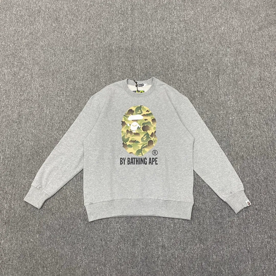 💰250 Bape 11th Anniversary Ink Camouflage Ape Head Letter Print Customized Fabric High Quality Couple Style: S—XXL [Gray Black]