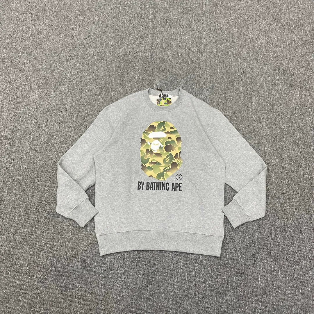 💰250 Bape 11th Anniversary Ink Camouflage Ape Head Letter Print Customized Fabric High Quality Couple Style: S—XXL [Gray Black]