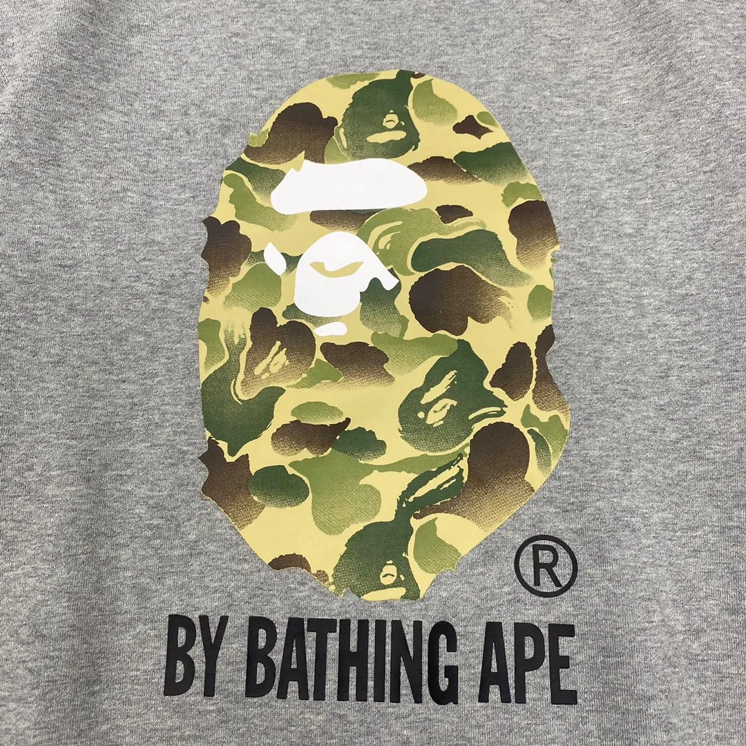 💰250 Bape 11th Anniversary Ink Camouflage Ape Head Letter Print Customized Fabric High Quality Couple Style: S—XXL [Gray Black]