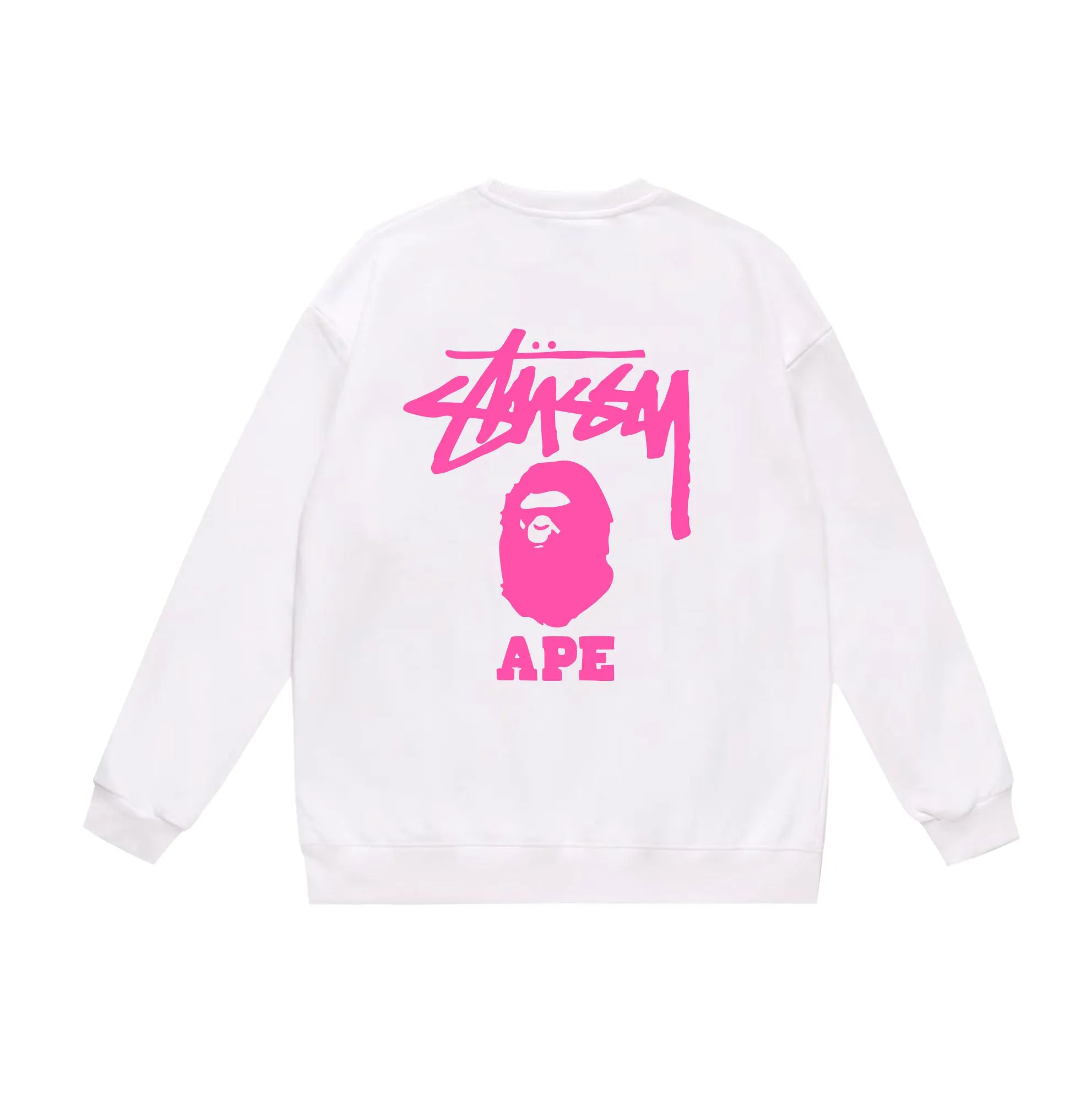 P150 model number SC502# terry 75 plus velvet 80 (top version) BAPE×STUSSY co-branded Stussy letter round neck sweatshirt Made of 350g large terry (large version with dropped shoulders) fabric, soft texture and no pilling Imported environmentally friendly printing glue, bright and three-dimensional pattern, quality 💥Same style for men and women, the upper body is fashionable Color: black pink white pink gray pink black white gray Size: S M L XL XXL