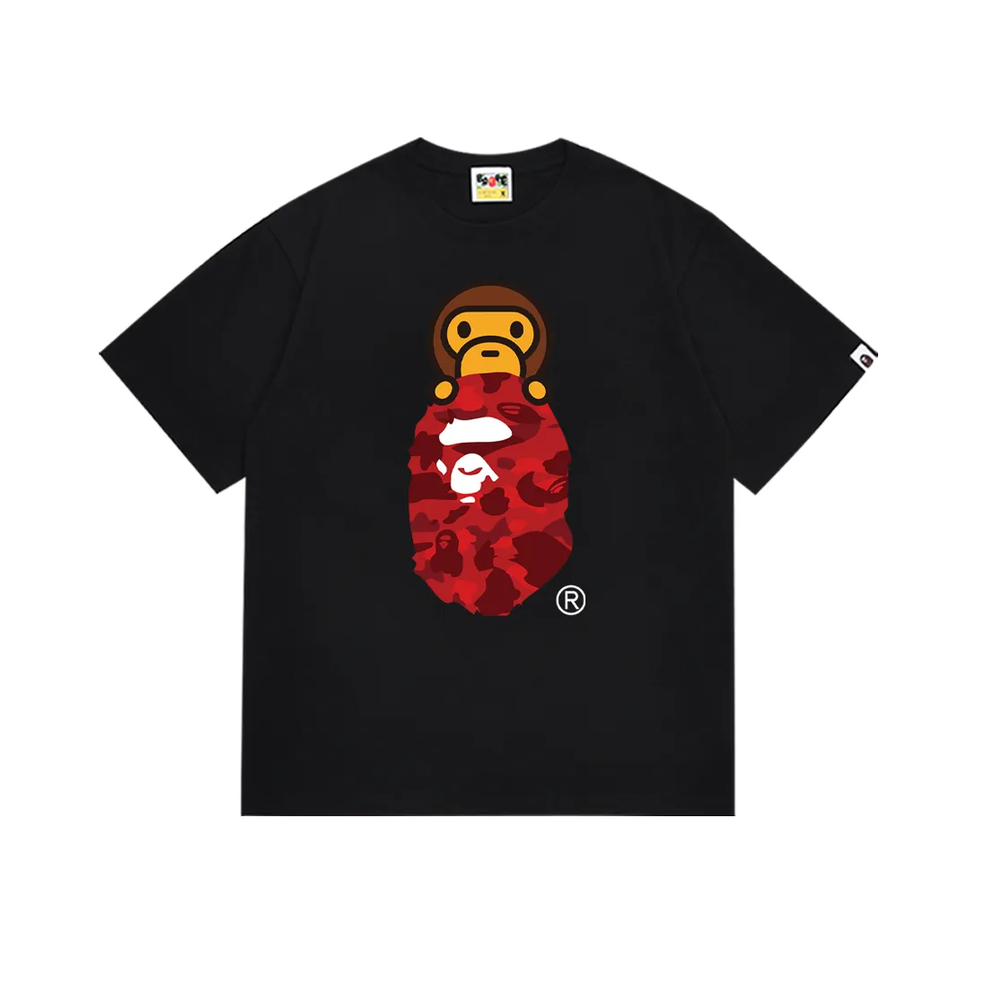 SC168#p110💰 (Top version) BAPE COLOR CAMO MILO ON APE camouflage ape print short-sleeved T-shirt. Made of 260 grams of high-quality high-weave pure cotton fabric. Double yarn combed, soft texture and no pilling. Imported environmentally friendly printing glue. Bright and three-dimensional pattern. Quality💥Same style for men and women. The upper body is trendy. Color: black and red, white and red, black and yellow, white and yellow, black and blue, white and blue, black and purple, white and purple. Size: S M L XL XXL