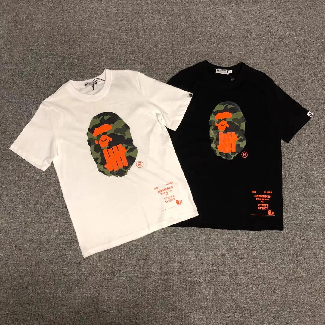 P110 00158 bape ape head five stripes joint short-sleeved T-shirt, same style for men and women, size smlxlxxl, black and white