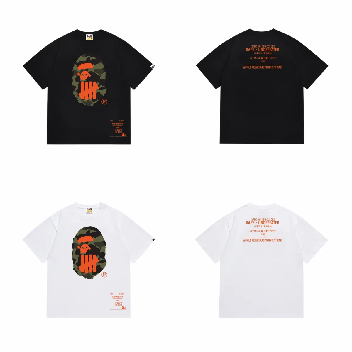 P110 00158 bape ape head five stripes joint short-sleeved T-shirt, same style for men and women, size smlxlxxl, black and white