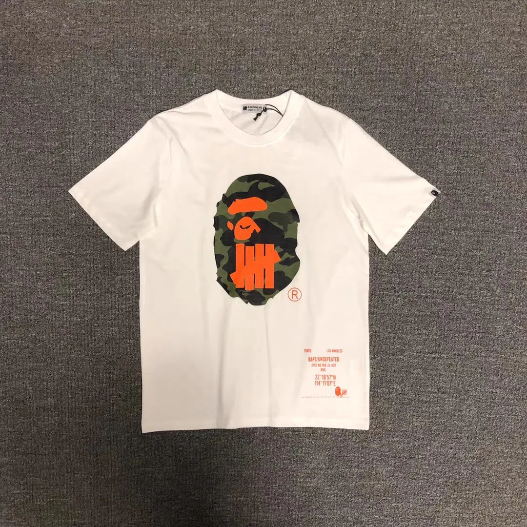 P110 00158 bape ape head five stripes joint short-sleeved T-shirt, same style for men and women, size smlxlxxl, black and white
