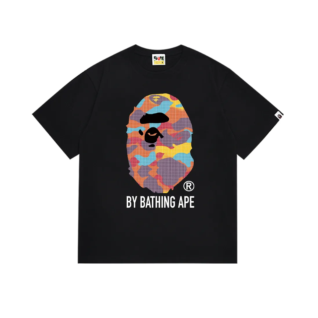P110 SC017# (top version) BAPE ape head printed short-sleeved T-shirt Japanese trendy brand for men. Made of 260 grams of high-quality high-weave pure cotton fabric. Double yarn combed. The texture is soft and non-pilling. Imported environmentally friendly printing glue. The pattern is bright and three-dimensional. Quality💥Same style for men and women. The upper body is trendy. Color: black and white. Size: S M L XL XXL