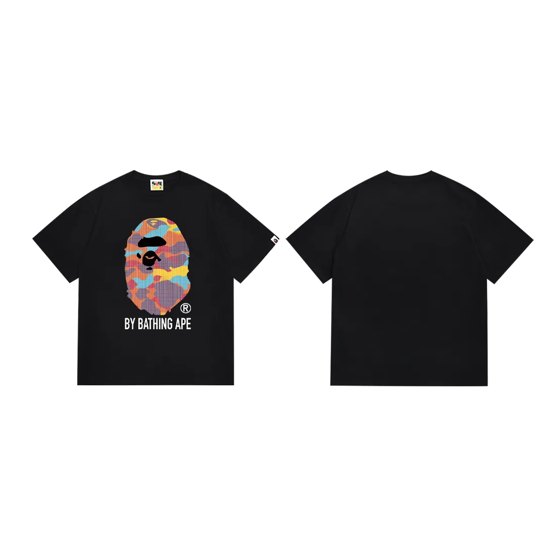P110 SC017# (top version) BAPE ape head printed short-sleeved T-shirt Japanese trendy brand for men. Made of 260 grams of high-quality high-weave pure cotton fabric. Double yarn combed. The texture is soft and non-pilling. Imported environmentally friendly printing glue. The pattern is bright and three-dimensional. Quality💥Same style for men and women. The upper body is trendy. Color: black and white. Size: S M L XL XXL