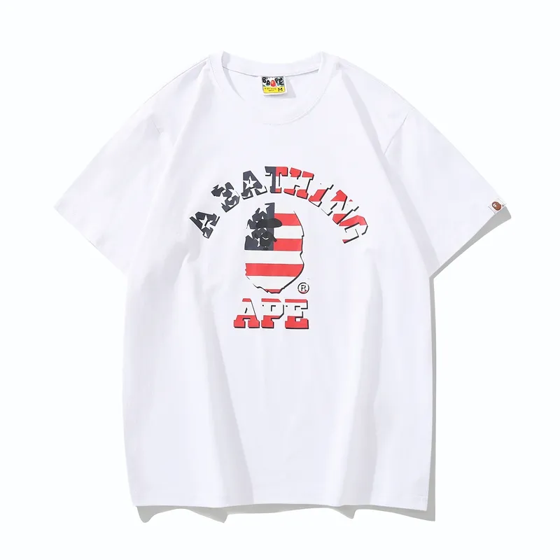 P110 00151 high-quality pure cotton 260g fabric, BAPE ape head digital direct-printed short-sleeved T-shirt, complete with three labels, same style for men and women, loose and large version, size s: MLXLXXL, color: black, white
