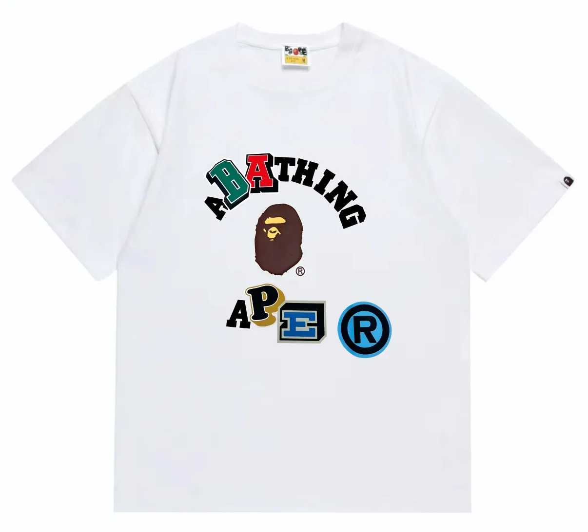 SC244#p110💰 (top version) BAPE colorful letters ape head printed short-sleeved T-shirt Made of 260 grams of high-quality high-weave pure cotton fabric, double yarn combed, soft texture and no pilling Imported environmentally friendly printing glue, bright and three-dimensional pattern, quality 💥Same style for men and women, the upper body is fashionable Color: black white Size: S M L XL XXL