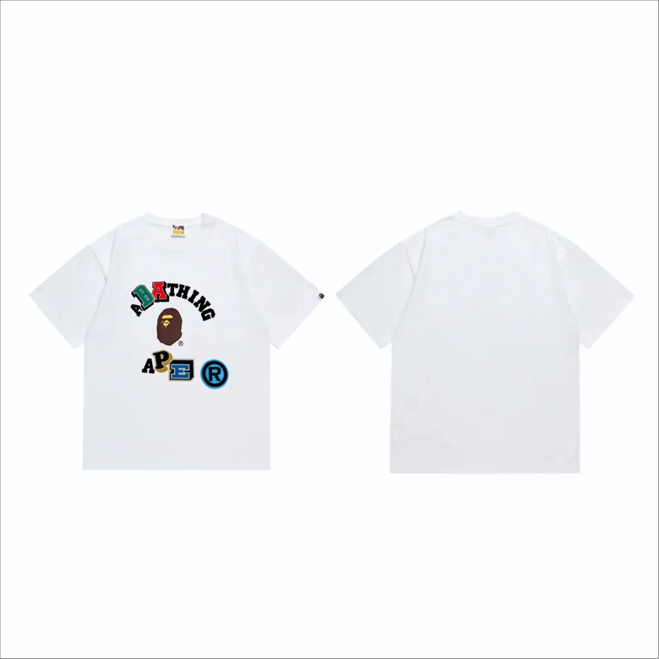 SC244#p110💰 (top version) BAPE colorful letters ape head printed short-sleeved T-shirt Made of 260 grams of high-quality high-weave pure cotton fabric, double yarn combed, soft texture and no pilling Imported environmentally friendly printing glue, bright and three-dimensional pattern, quality 💥Same style for men and women, the upper body is fashionable Color: black white Size: S M L XL XXL