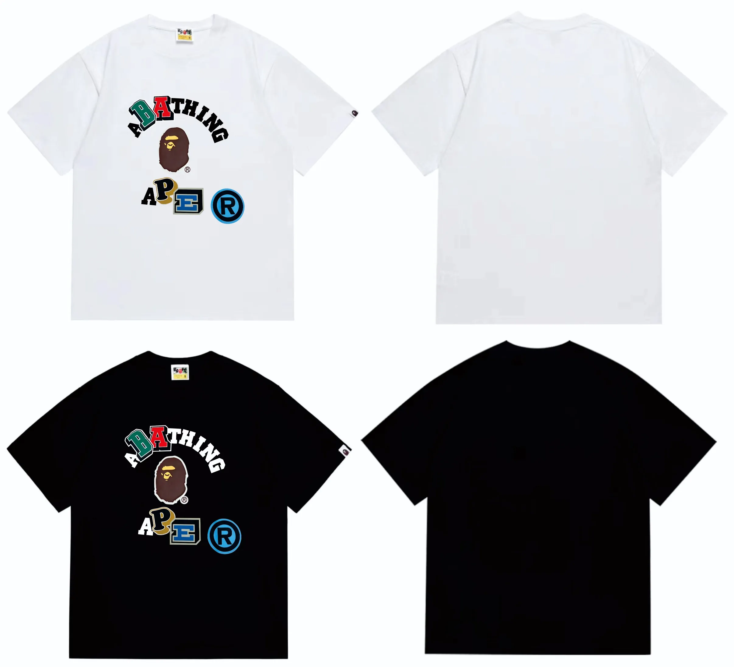 SC244#p110💰 (top version) BAPE colorful letters ape head printed short-sleeved T-shirt Made of 260 grams of high-quality high-weave pure cotton fabric, double yarn combed, soft texture and no pilling Imported environmentally friendly printing glue, bright and three-dimensional pattern, quality 💥Same style for men and women, the upper body is fashionable Color: black white Size: S M L XL XXL