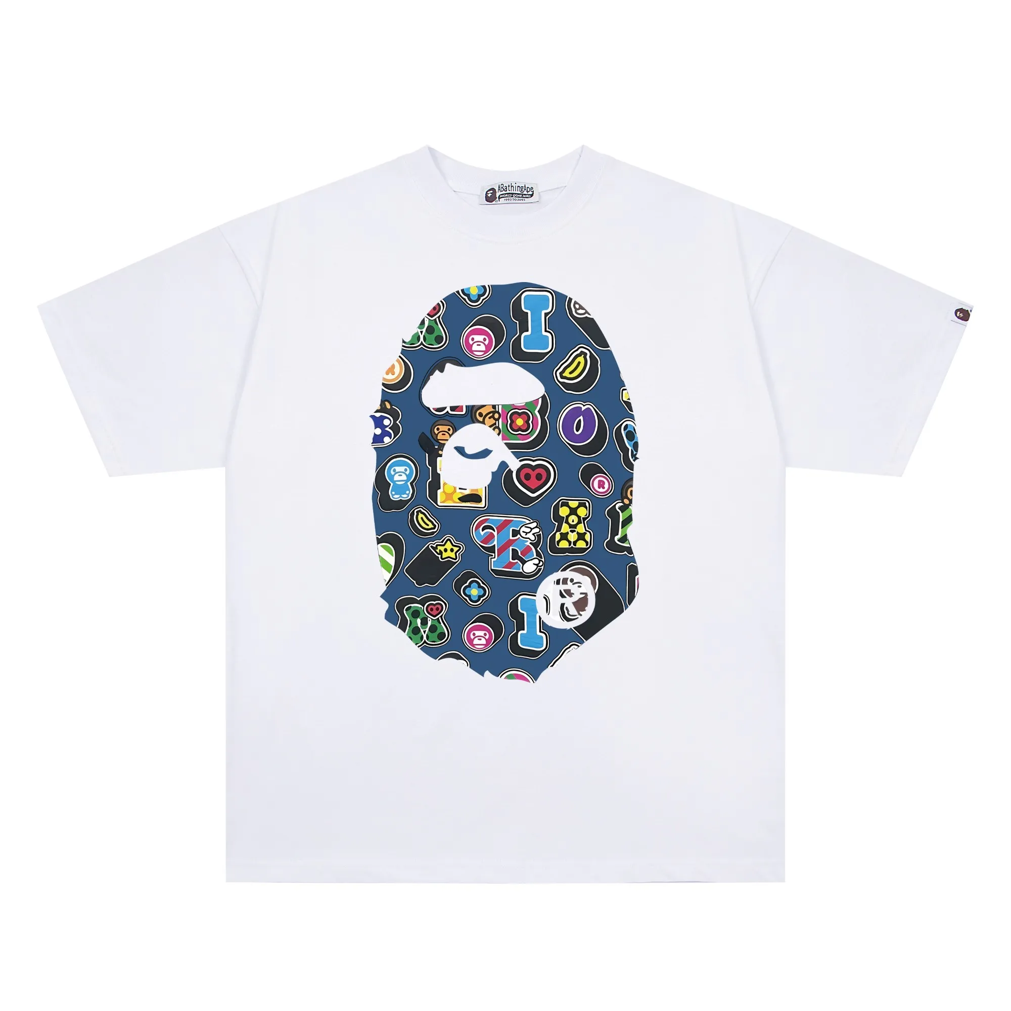 P110 001134 bape printed short-sleeved T-shirt, same style for men and women, size smlxlxxl, black and white