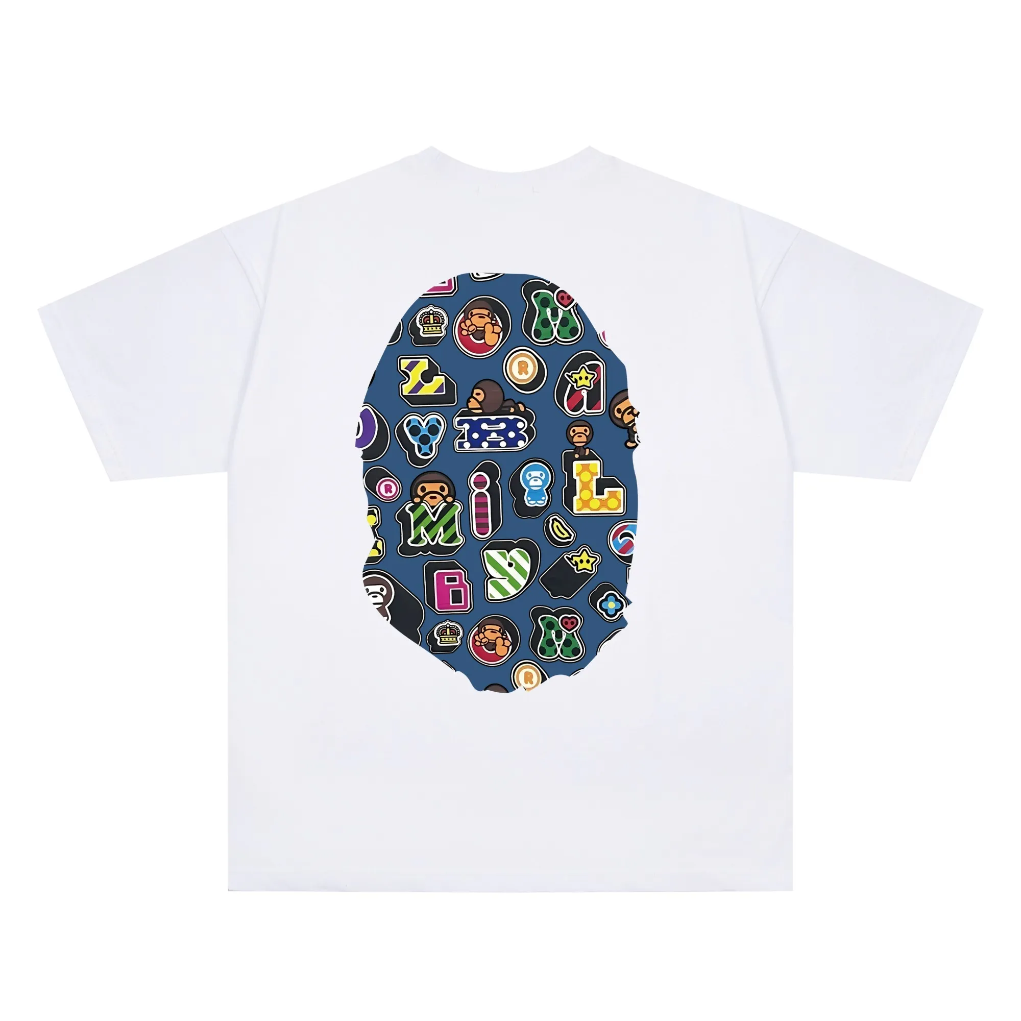 P110 001134 bape printed short-sleeved T-shirt, same style for men and women, size smlxlxxl, black and white