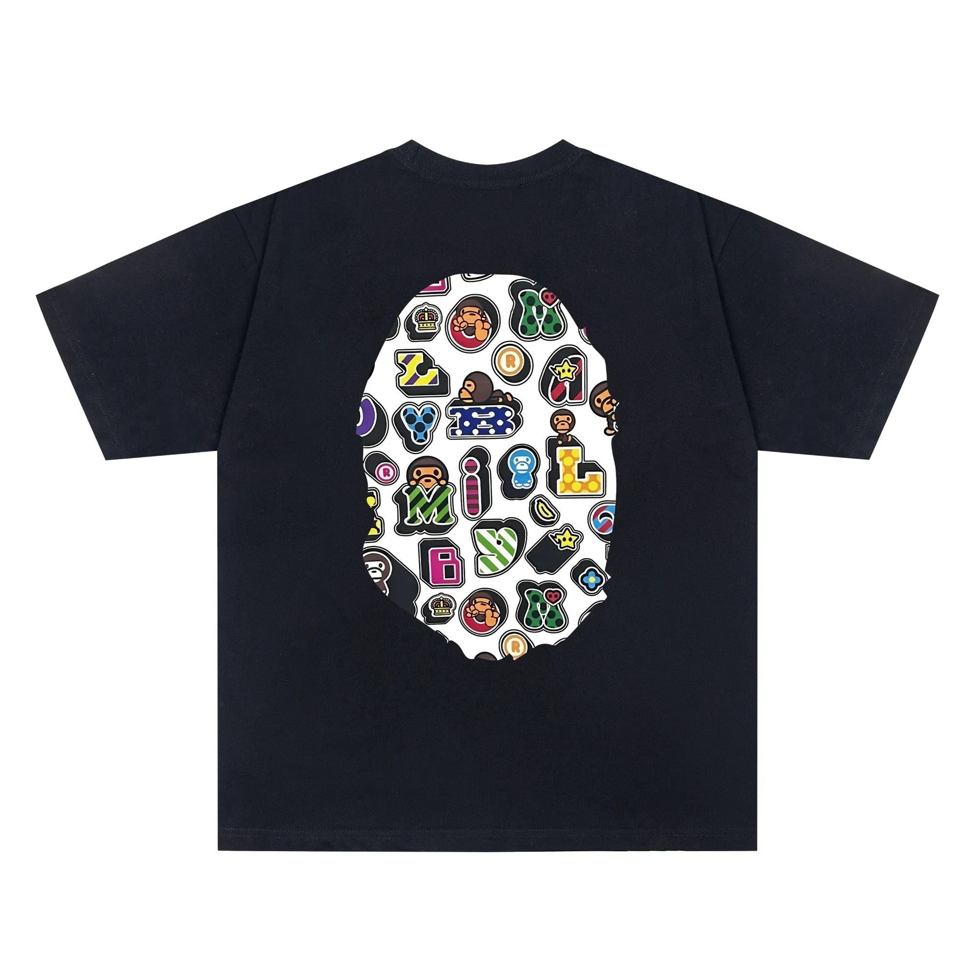 P110 001134 bape printed short-sleeved T-shirt, same style for men and women, size smlxlxxl, black and white