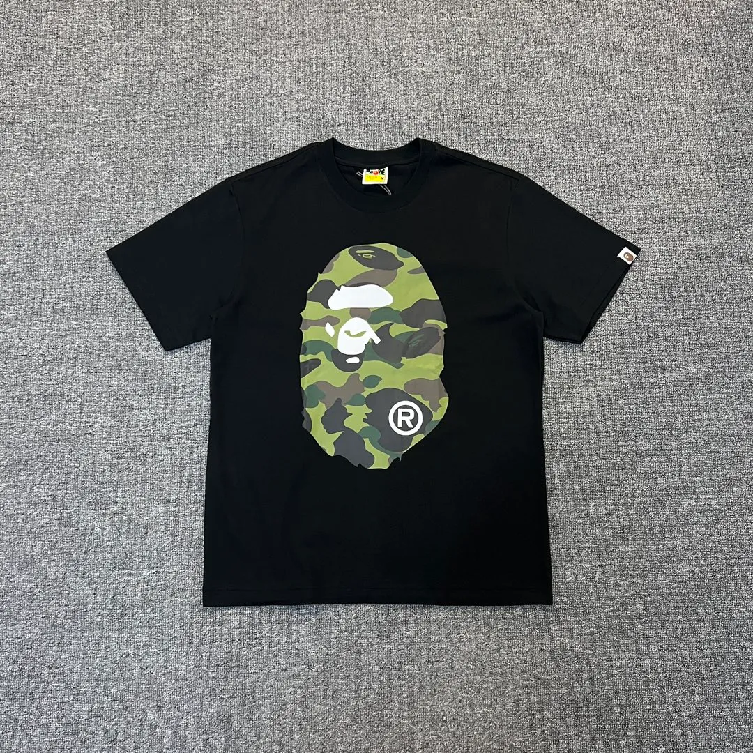 💰140 BAPE double-sided camouflage ape head print classic camouflage reproduction ZP version 270g weight linen cotton fabric Couple style: S-XXL [white green black green white yellow black yellow]